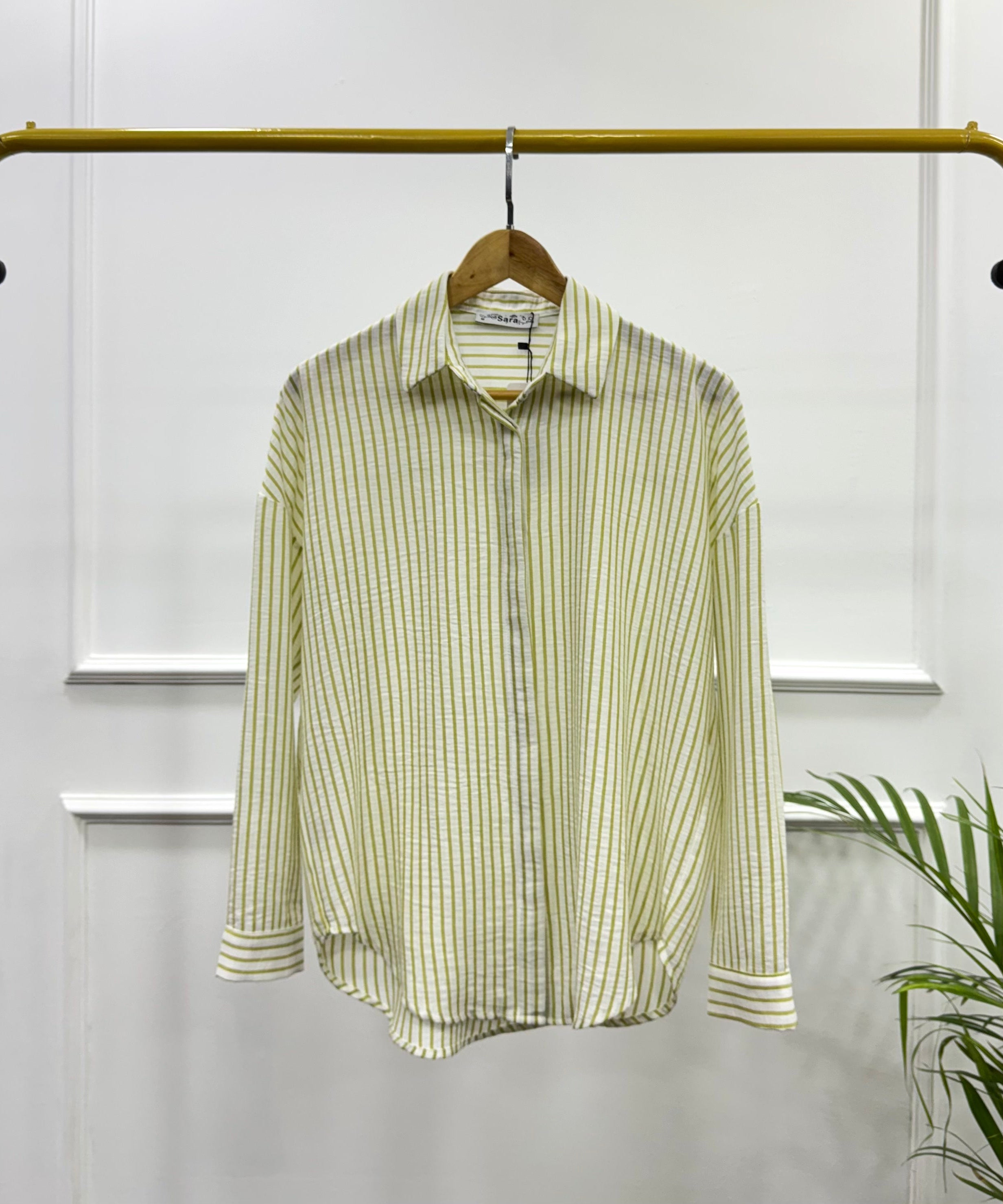 Striped Casual Shirt-Spanish Linen-YELLOW