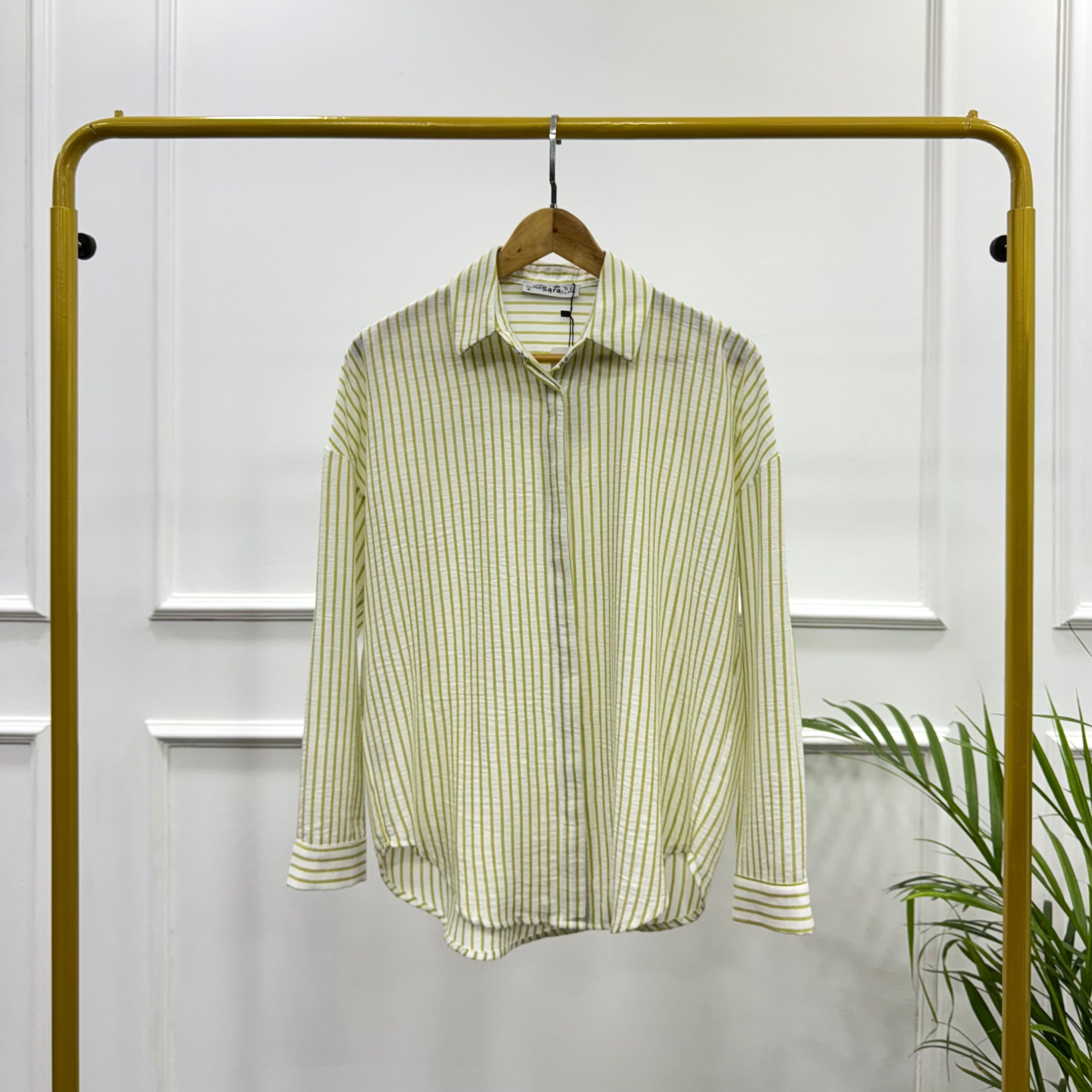 Striped Casual Shirt-Spanish Linen-YELLOW