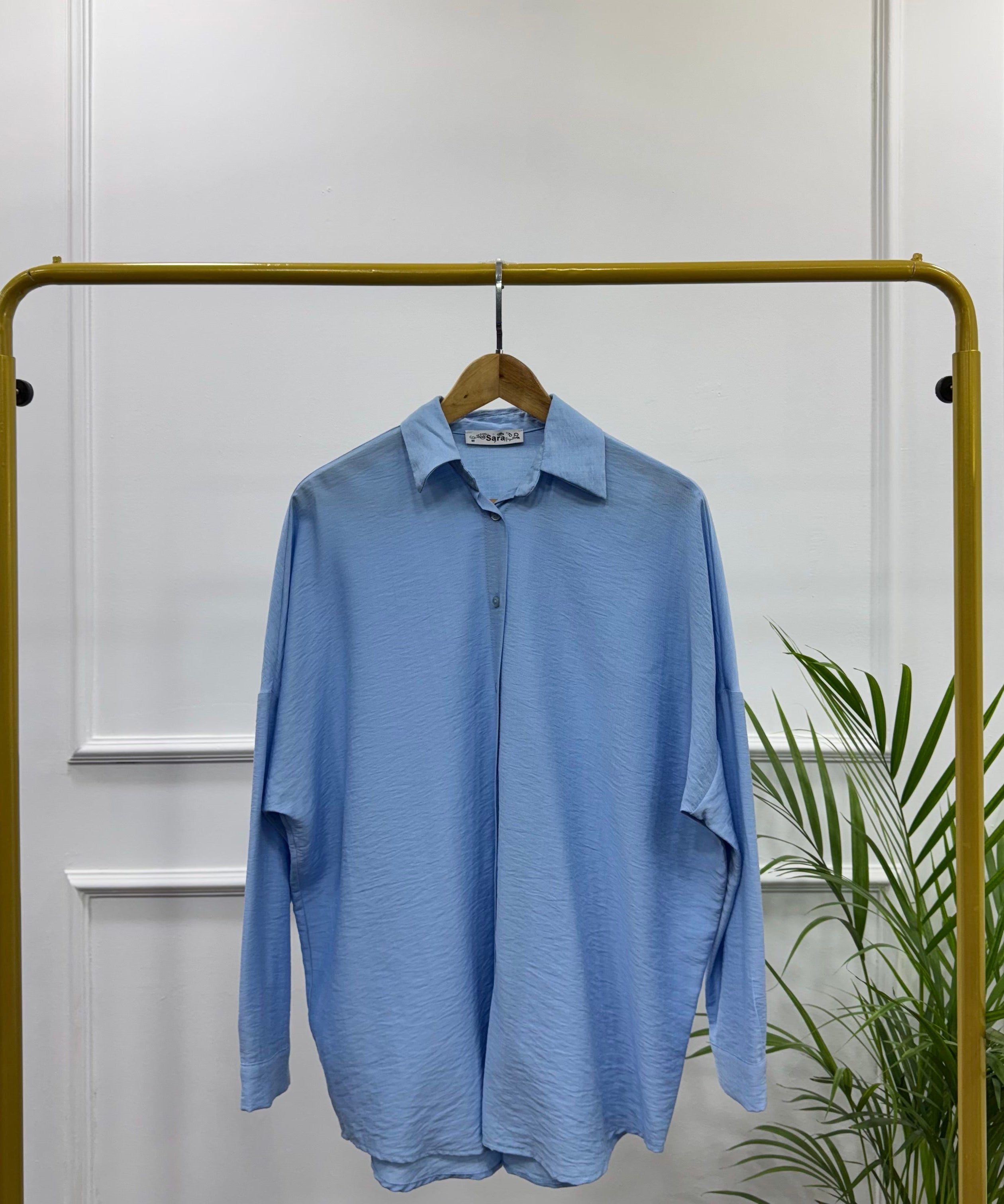 Casual Oversized Shirt-Linen-Sky Blue
