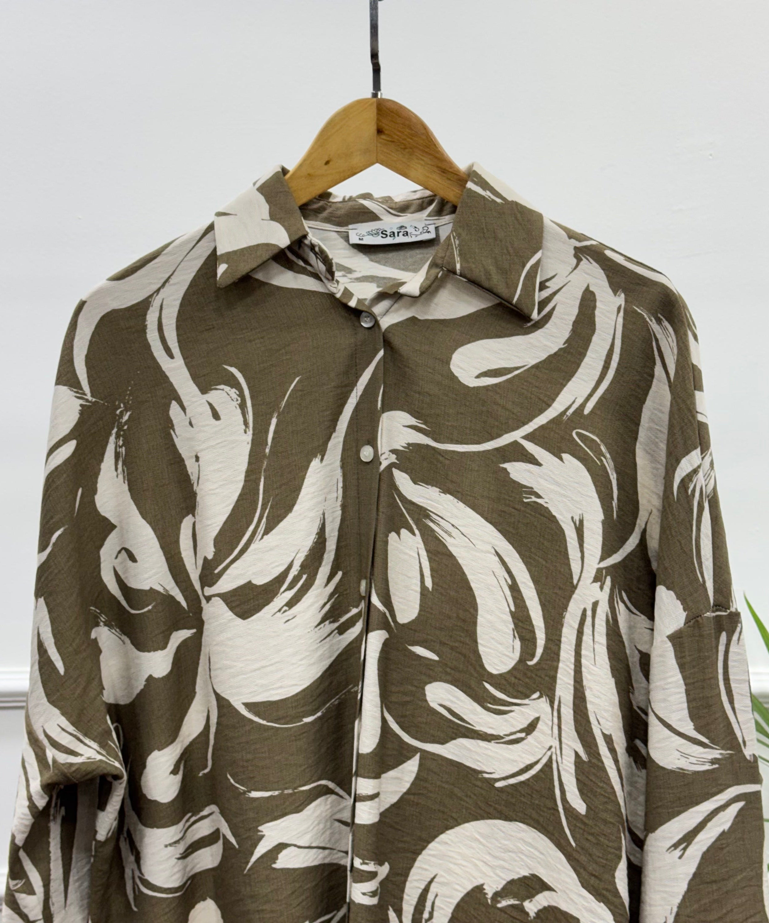 Oversized Printed Shirt-Spanish Linen-Cafee