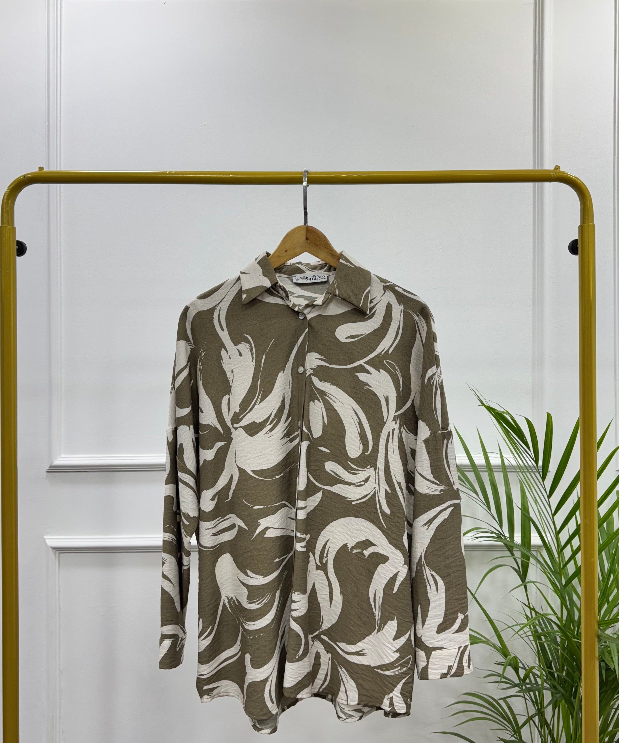 Oversized Printed Shirt-Spanish Linen-Cafee