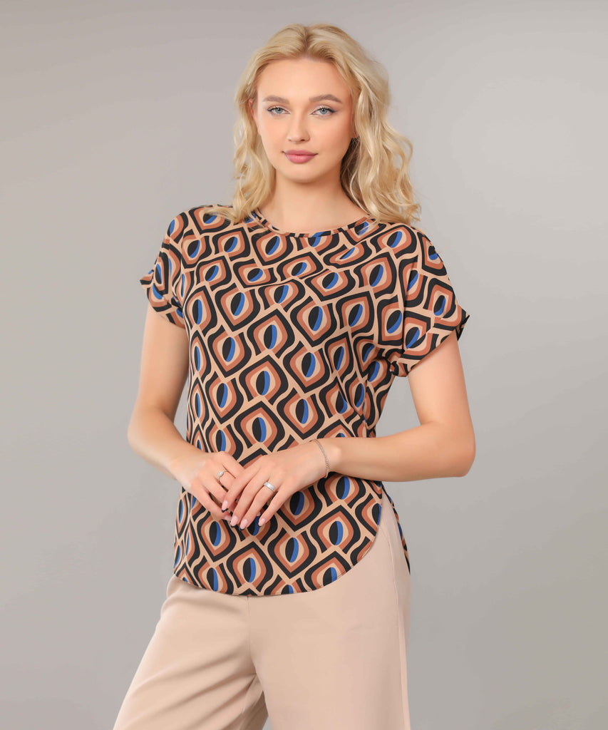 Blouse-Chiffon Crepe-BROWN