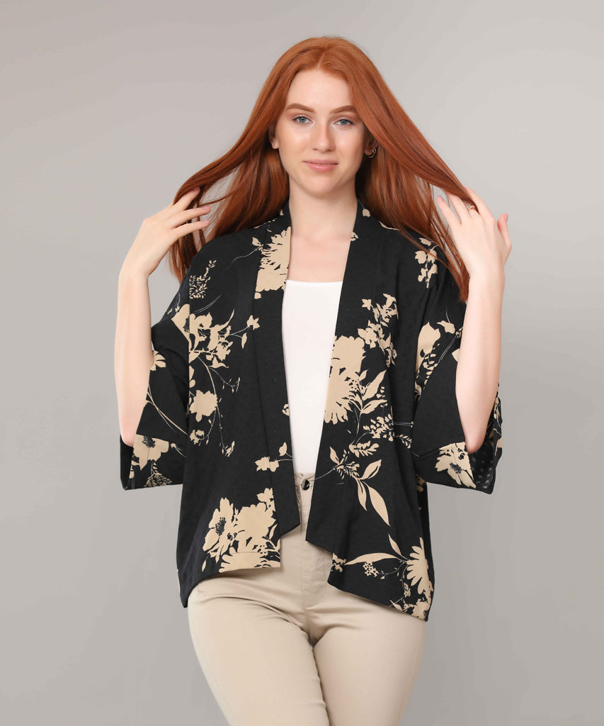 Cardigan-Chiffon Crepe-BLACK