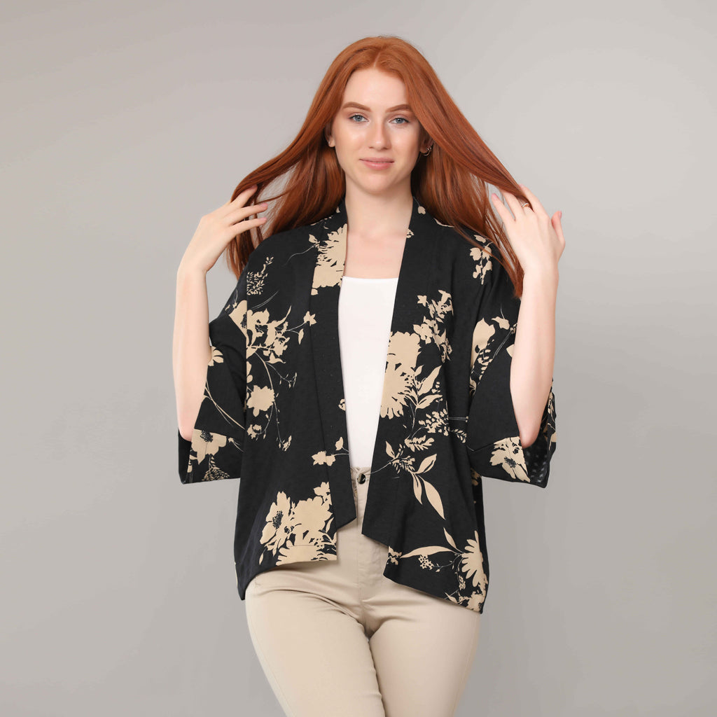 Cardigan-Chiffon Crepe-BLACK