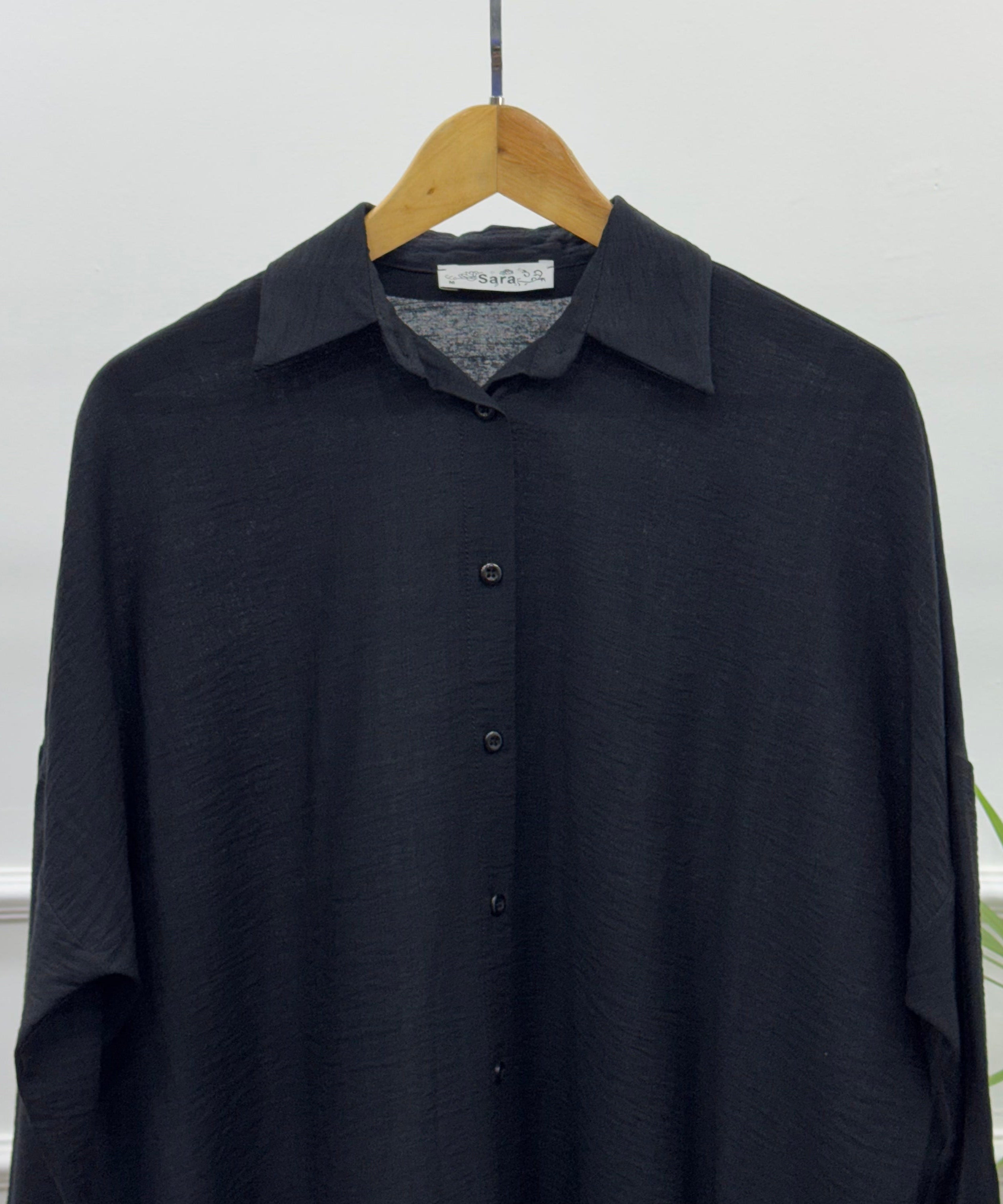 Casual Oversized Shirt-Linen-Black