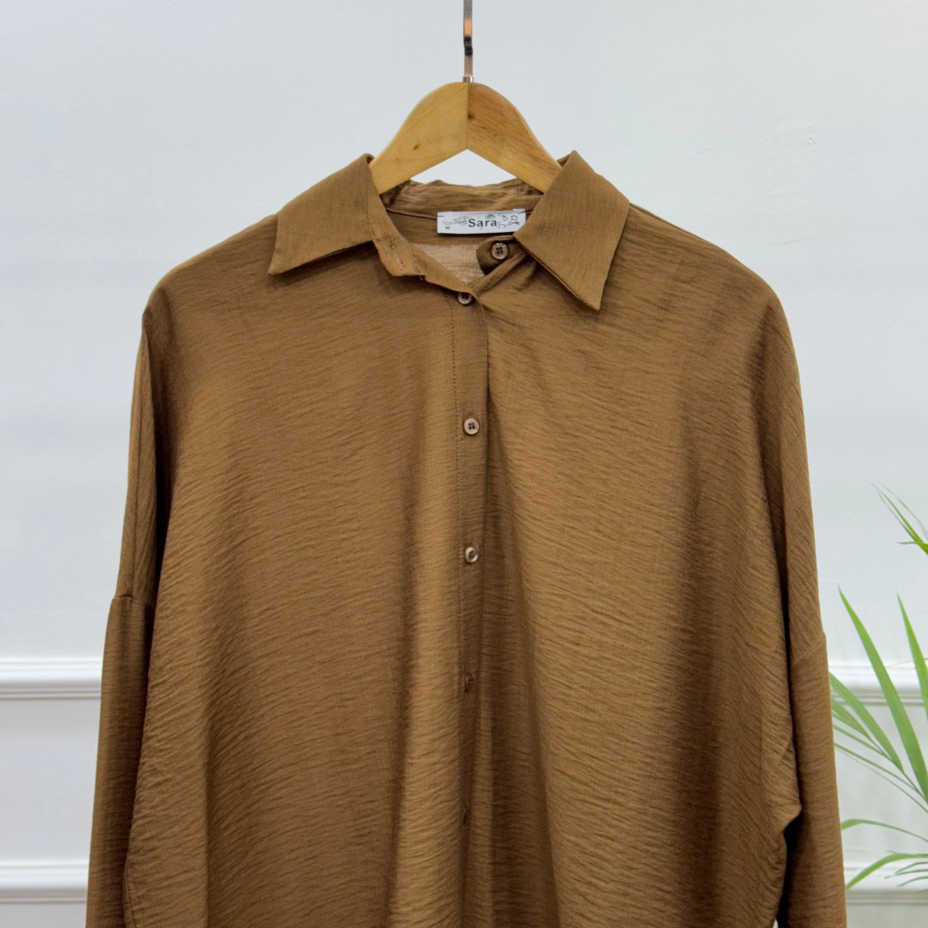 Casual Oversized Shirt-Linen-Brown
