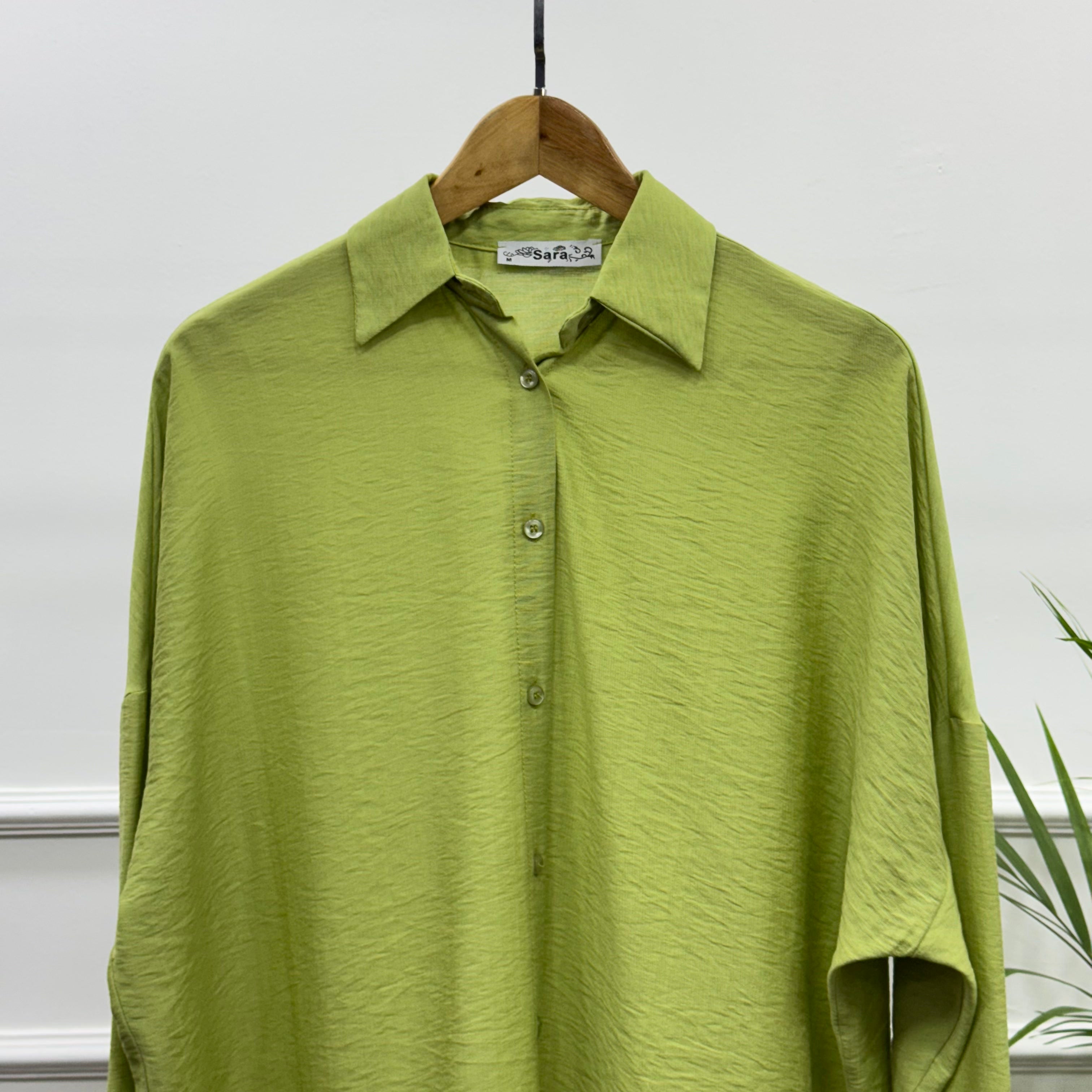 Casual Oversized Shirt-Linen-Kiwi