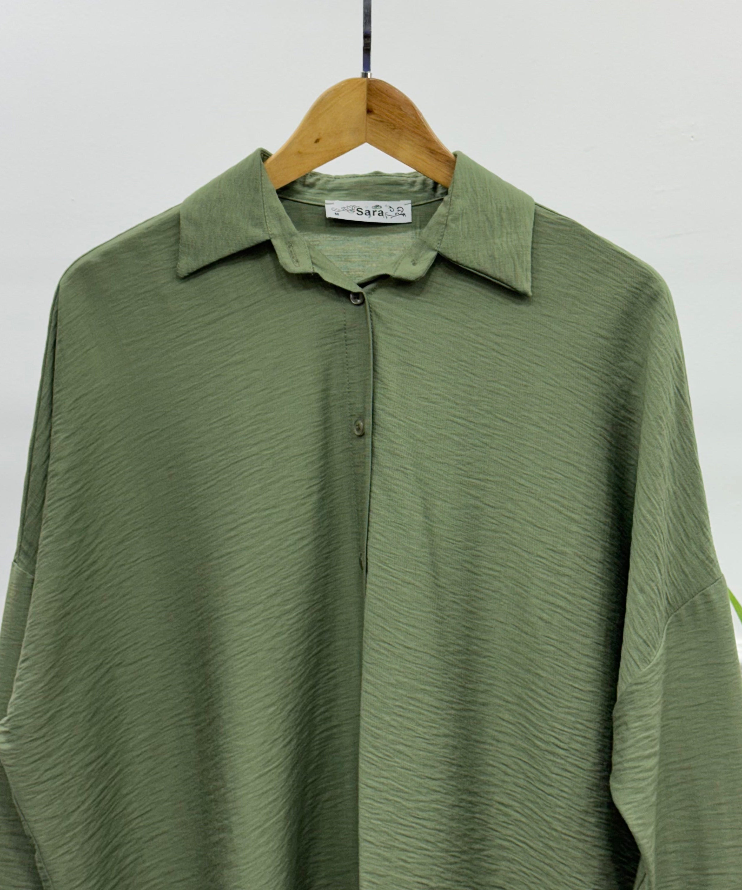 Casual Oversized Shirt-Linen-Olive