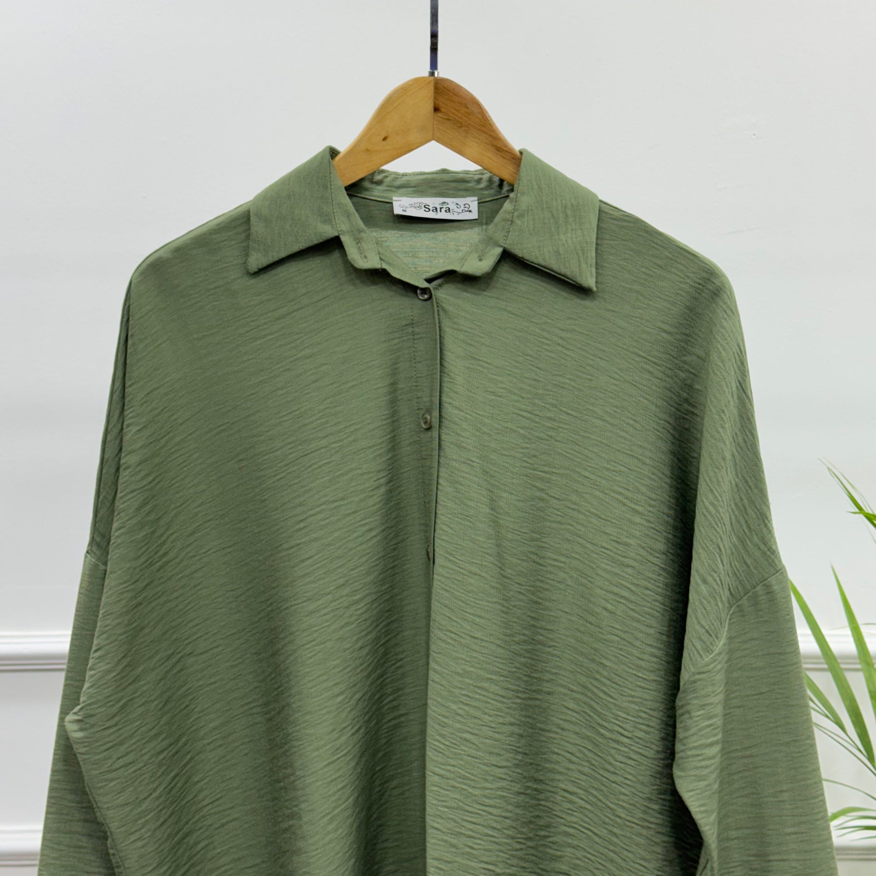 Casual Oversized Shirt-Linen-Olive