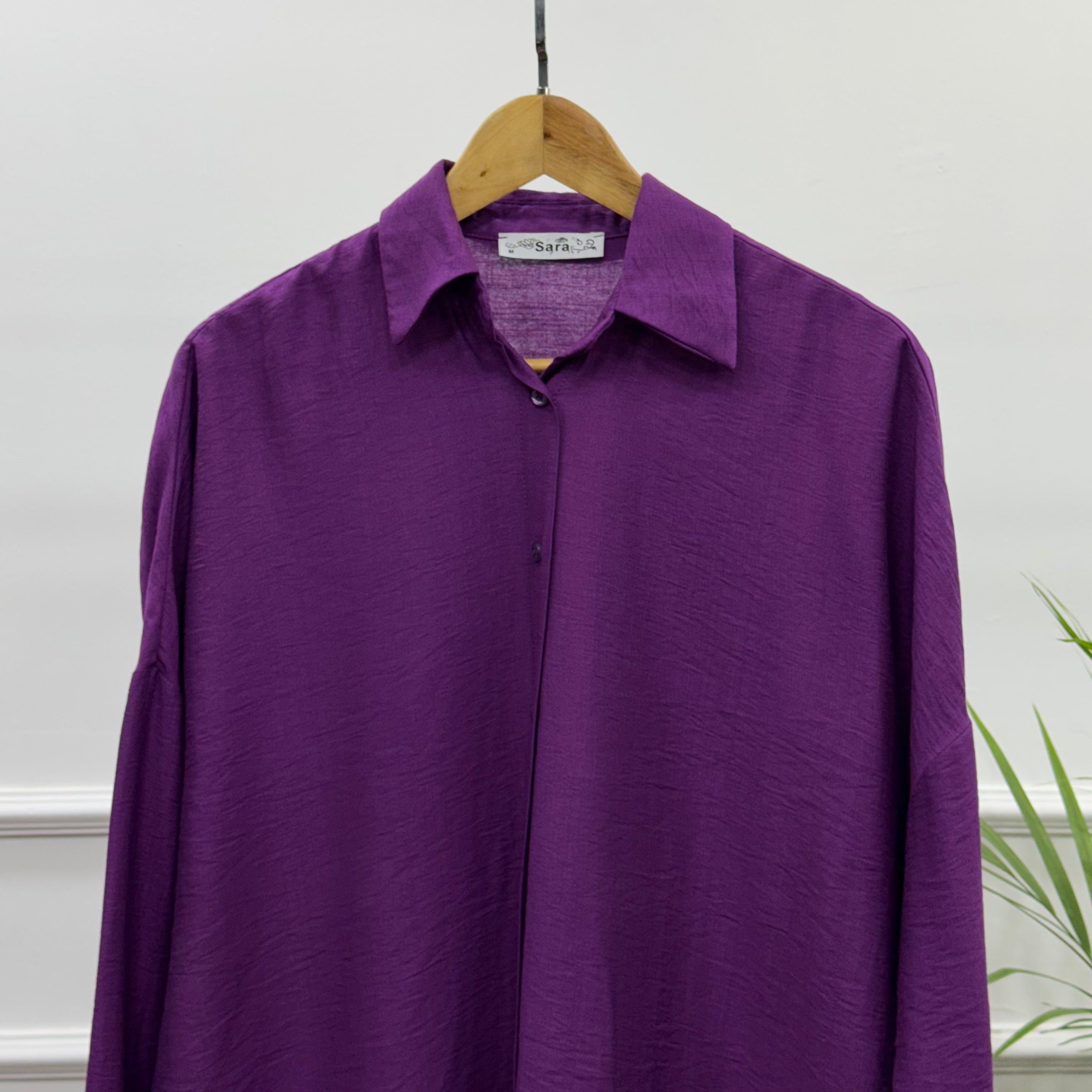 Casual Oversized Shirt-Linen-Purple