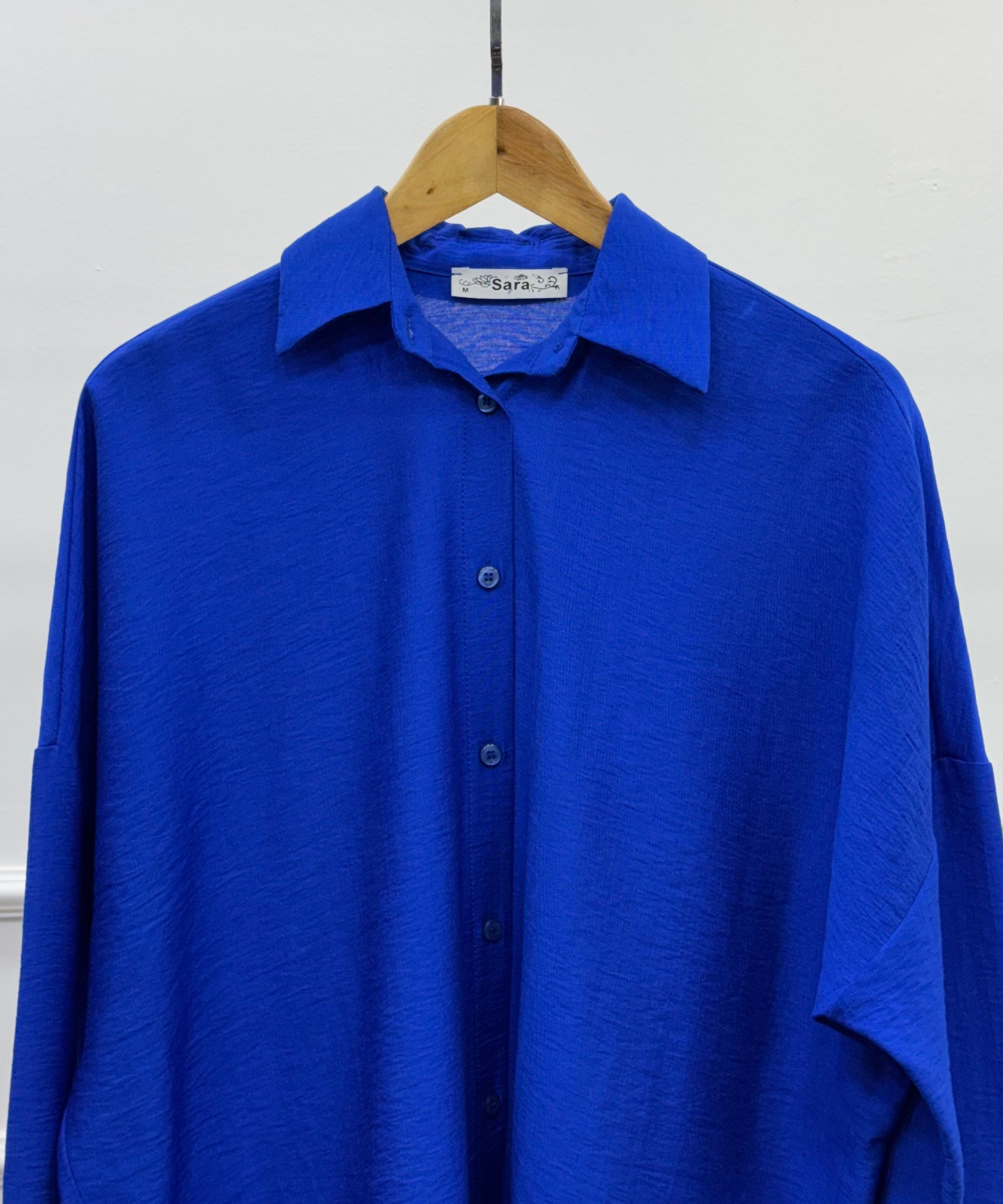 Casual Oversized Shirt-Linen-Blue