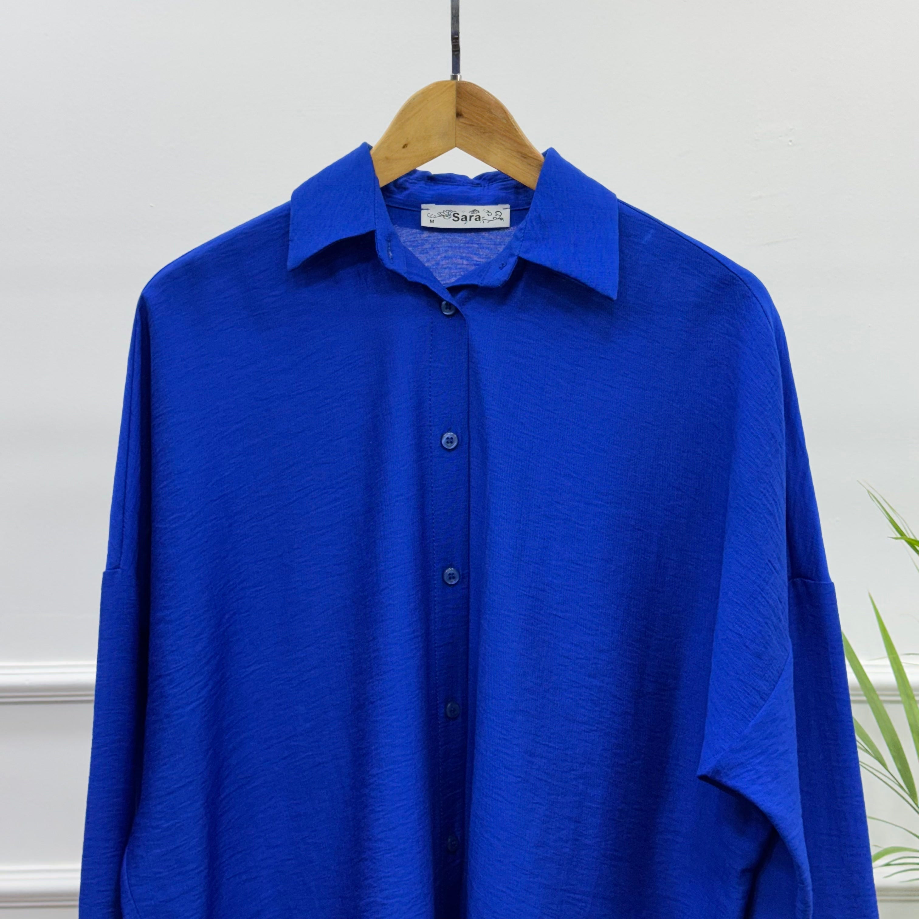 Casual Oversized Shirt-Linen-Blue