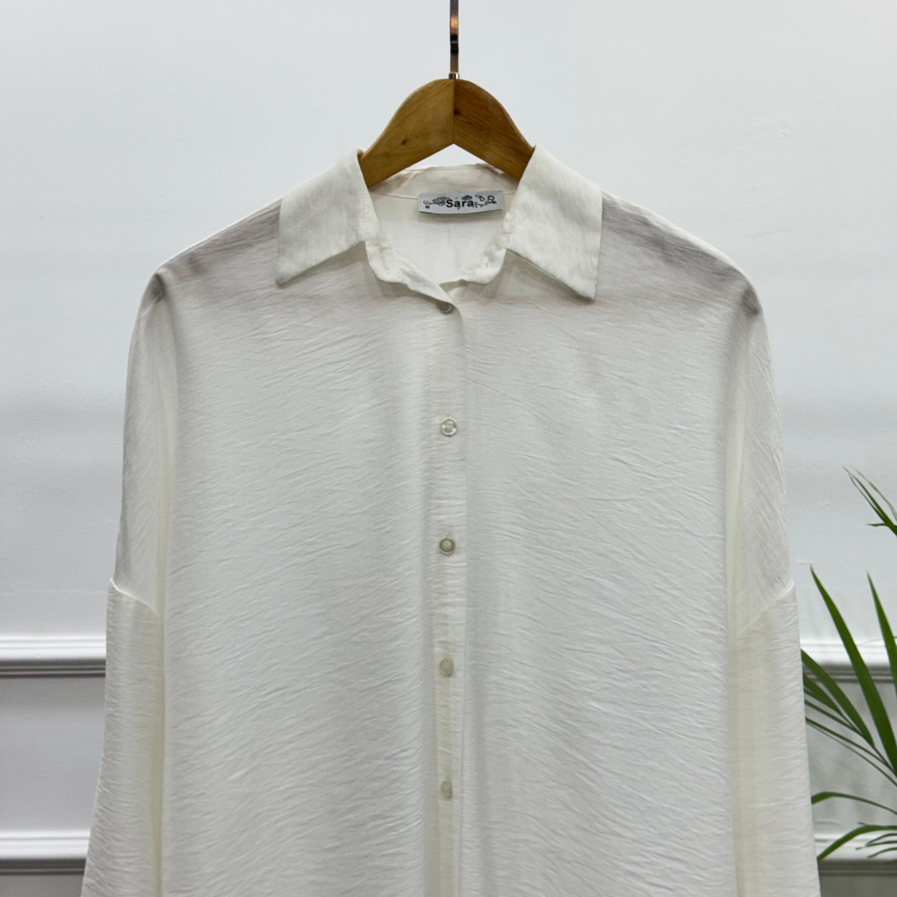 Casual Oversized Shirt-Linen-White