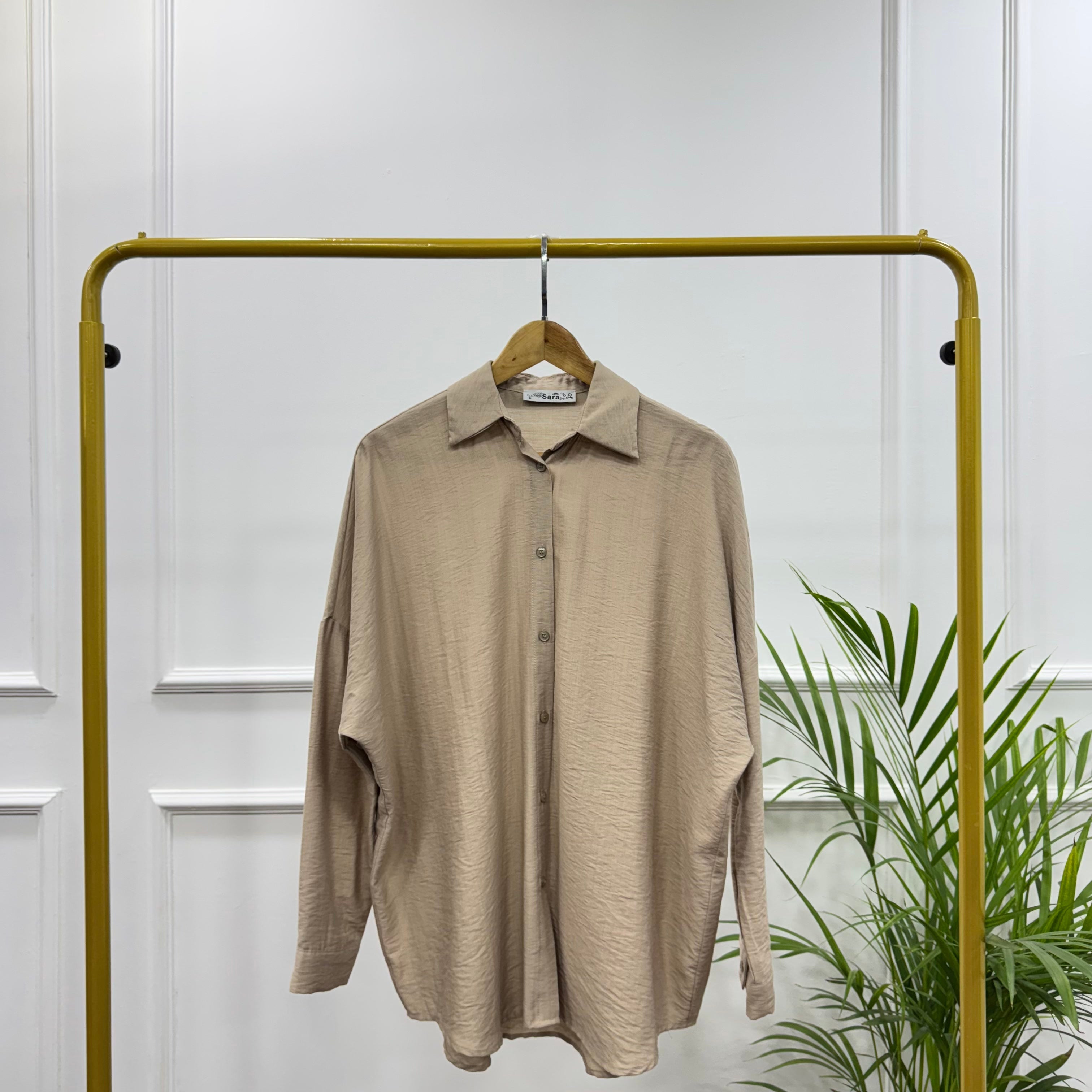 Casual Oversized Shirt-Linen-Cafee