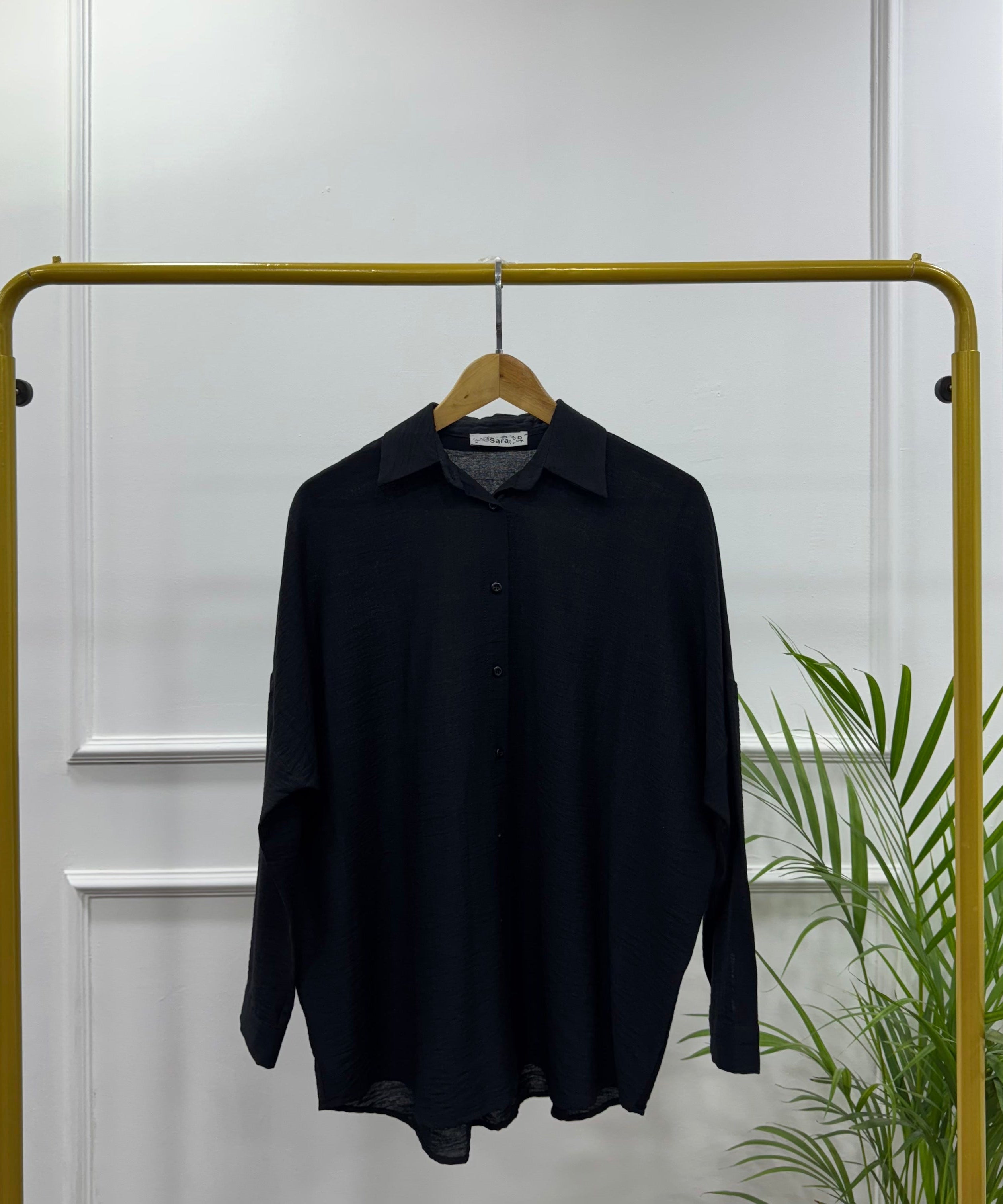 Casual Oversized Shirt-Linen-Black