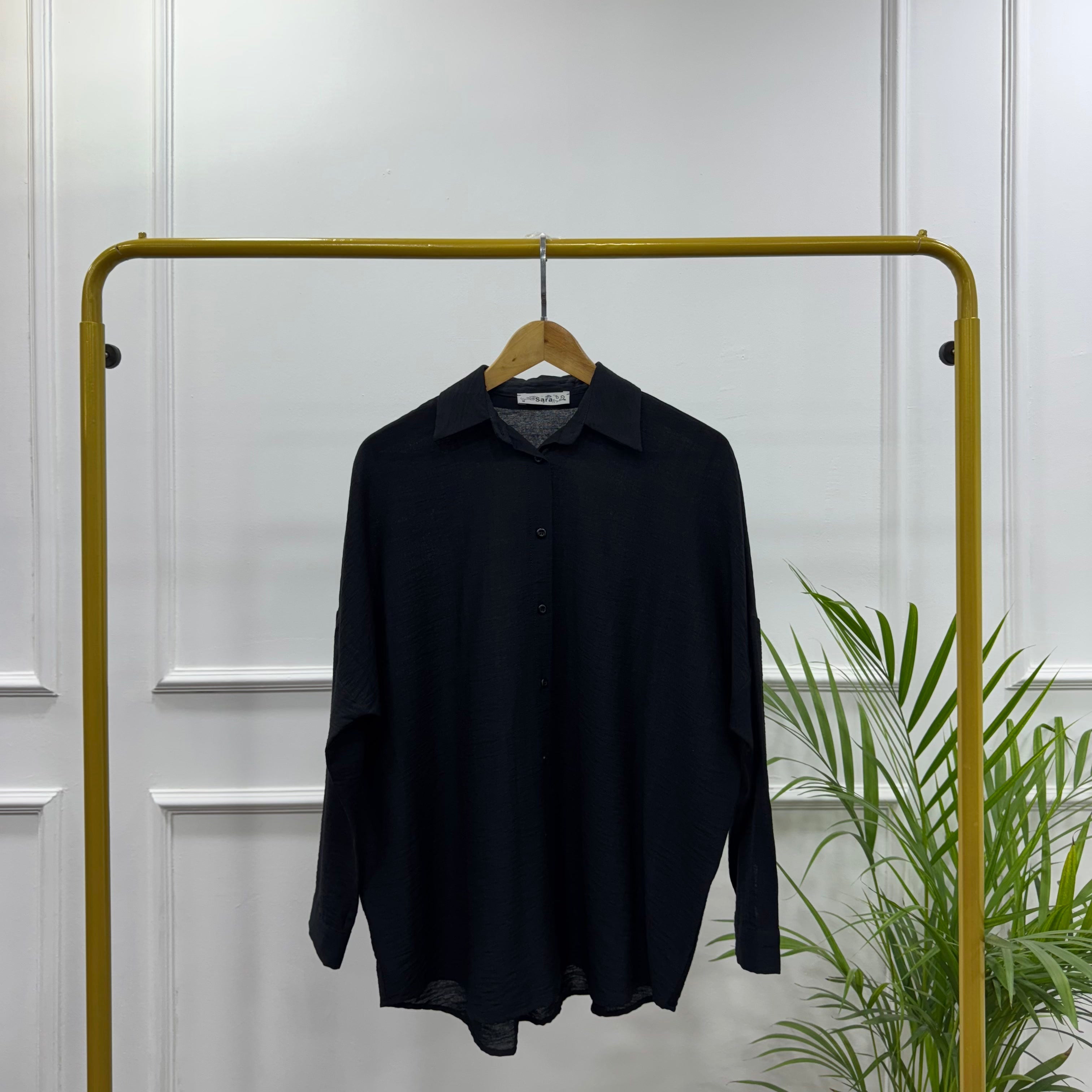 Casual Oversized Shirt-Linen-Black