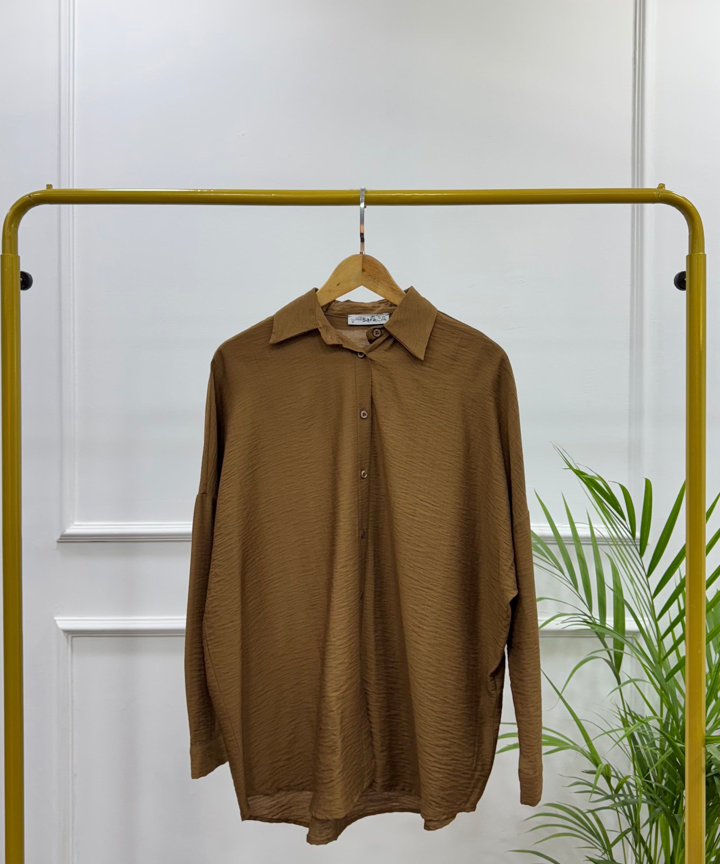 Casual Oversized Shirt-Linen-Brown