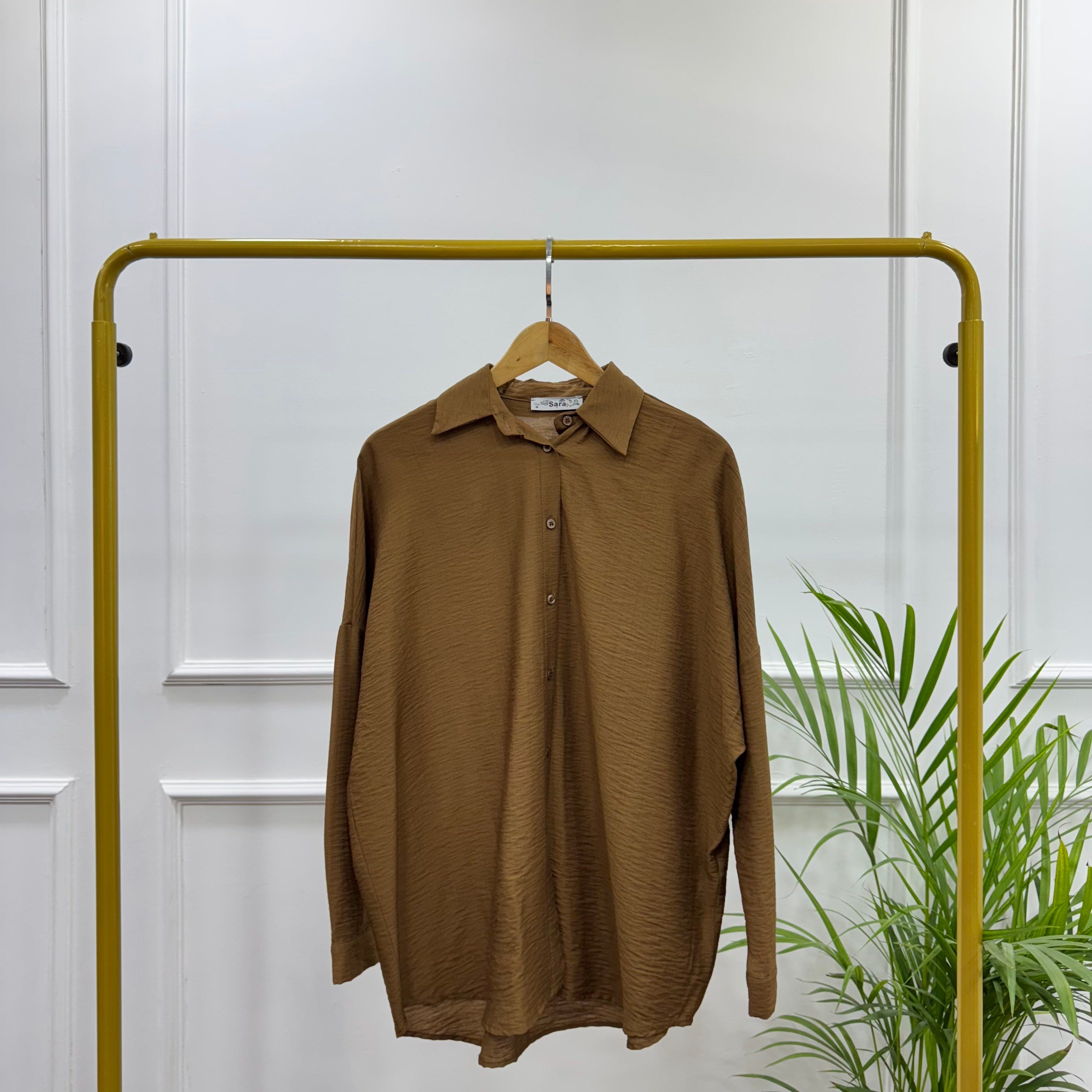 Casual Oversized Shirt-Linen-Brown