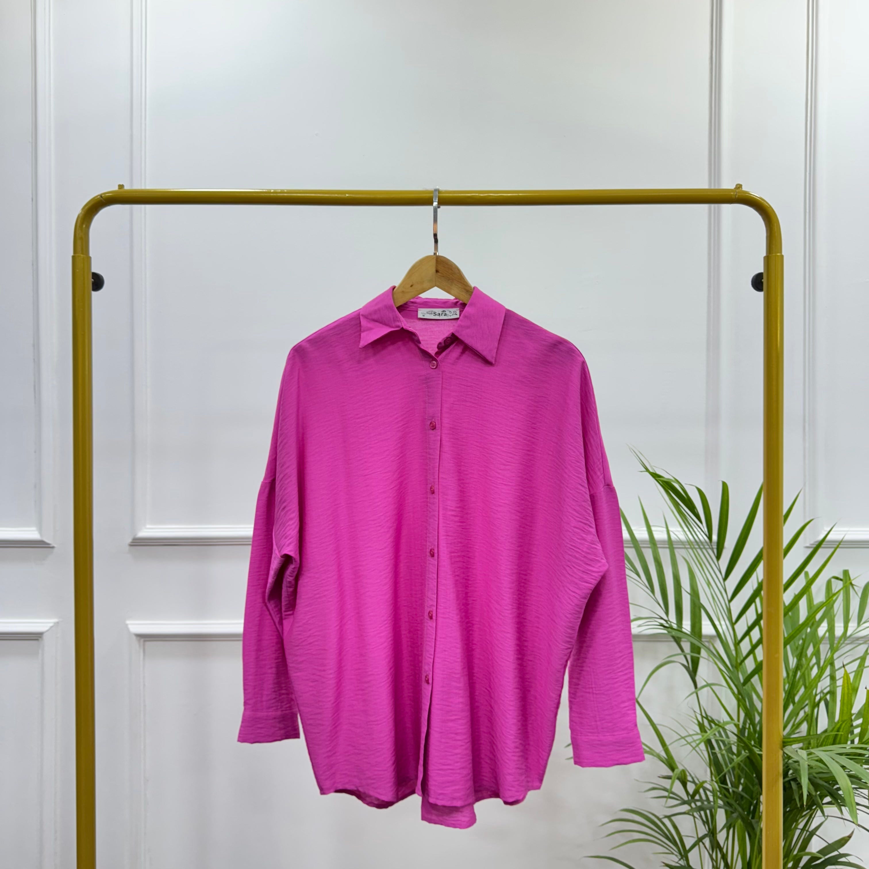 Casual Oversized Shirt-Linen-Fuchsia