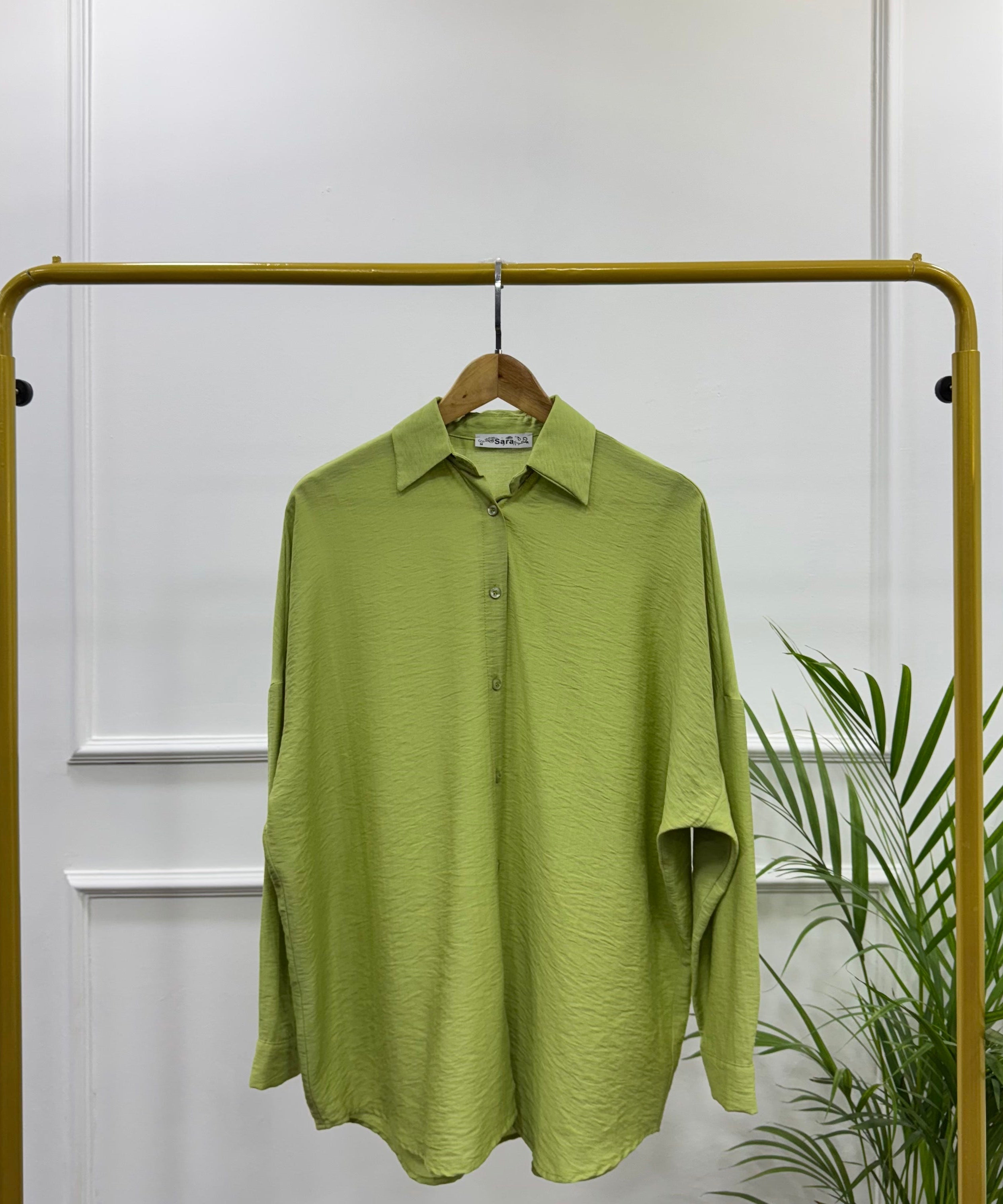 Casual Oversized Shirt-Linen-Kiwi
