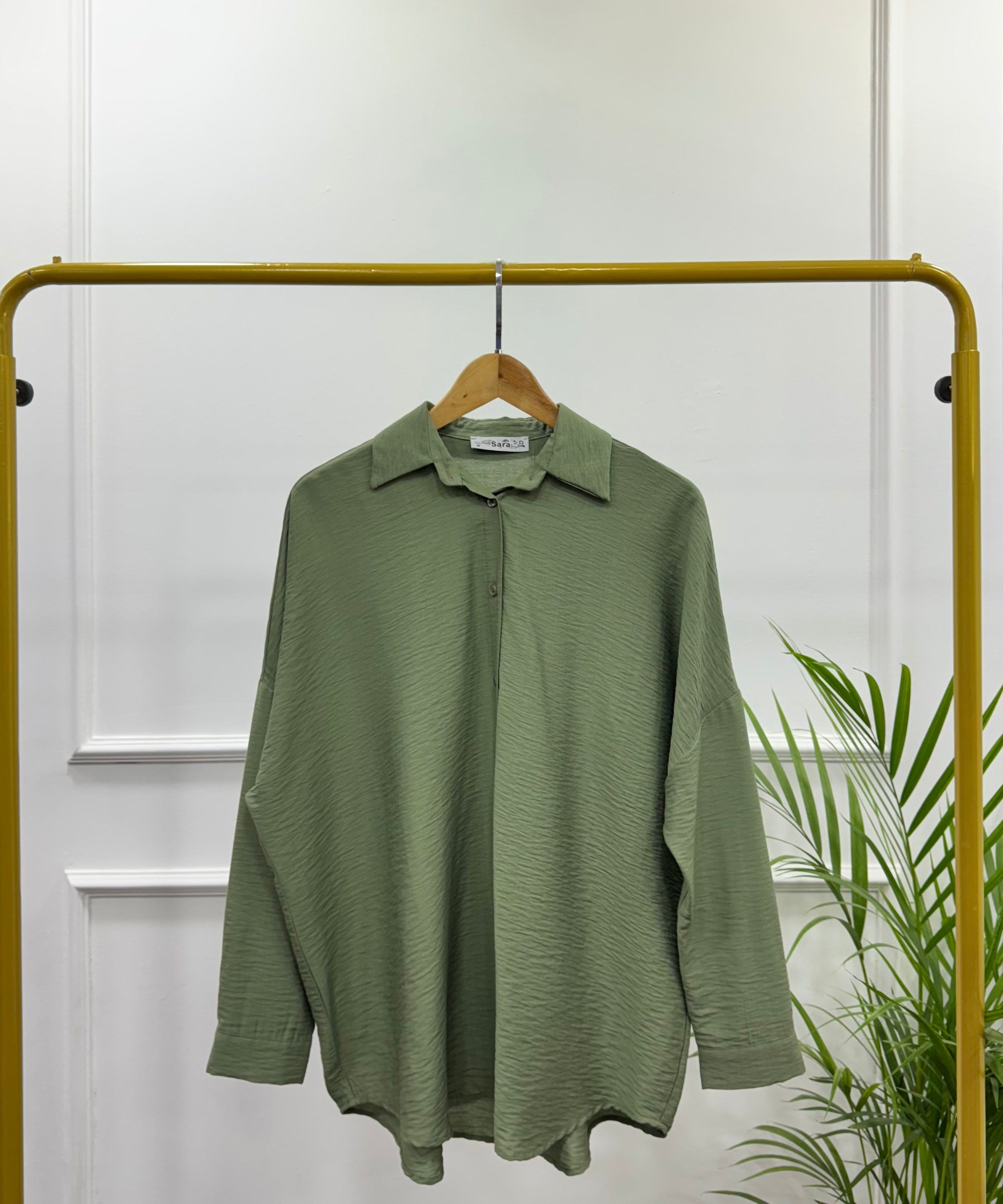 Casual Oversized Shirt-Linen-Olive