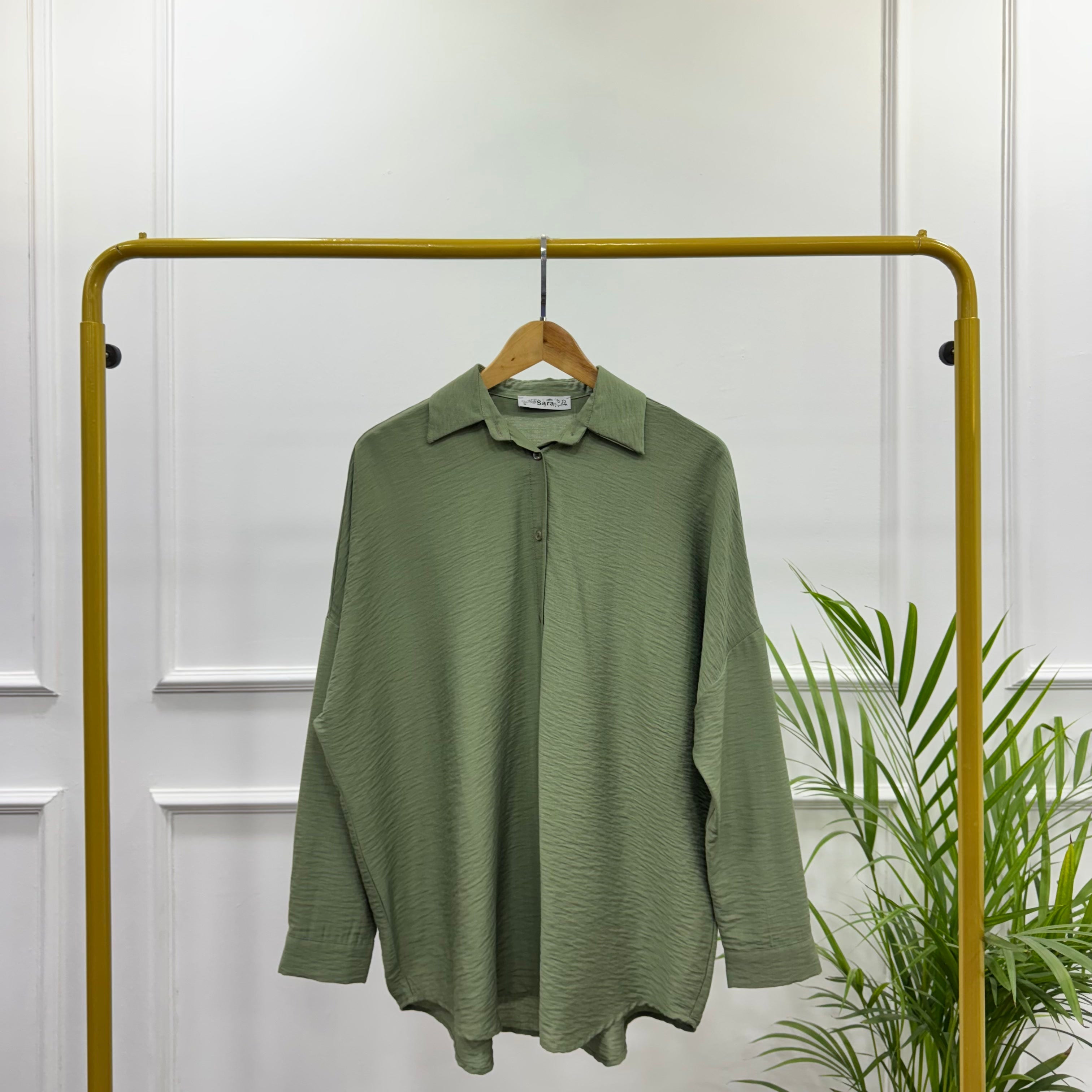 Casual Oversized Shirt-Linen-Olive