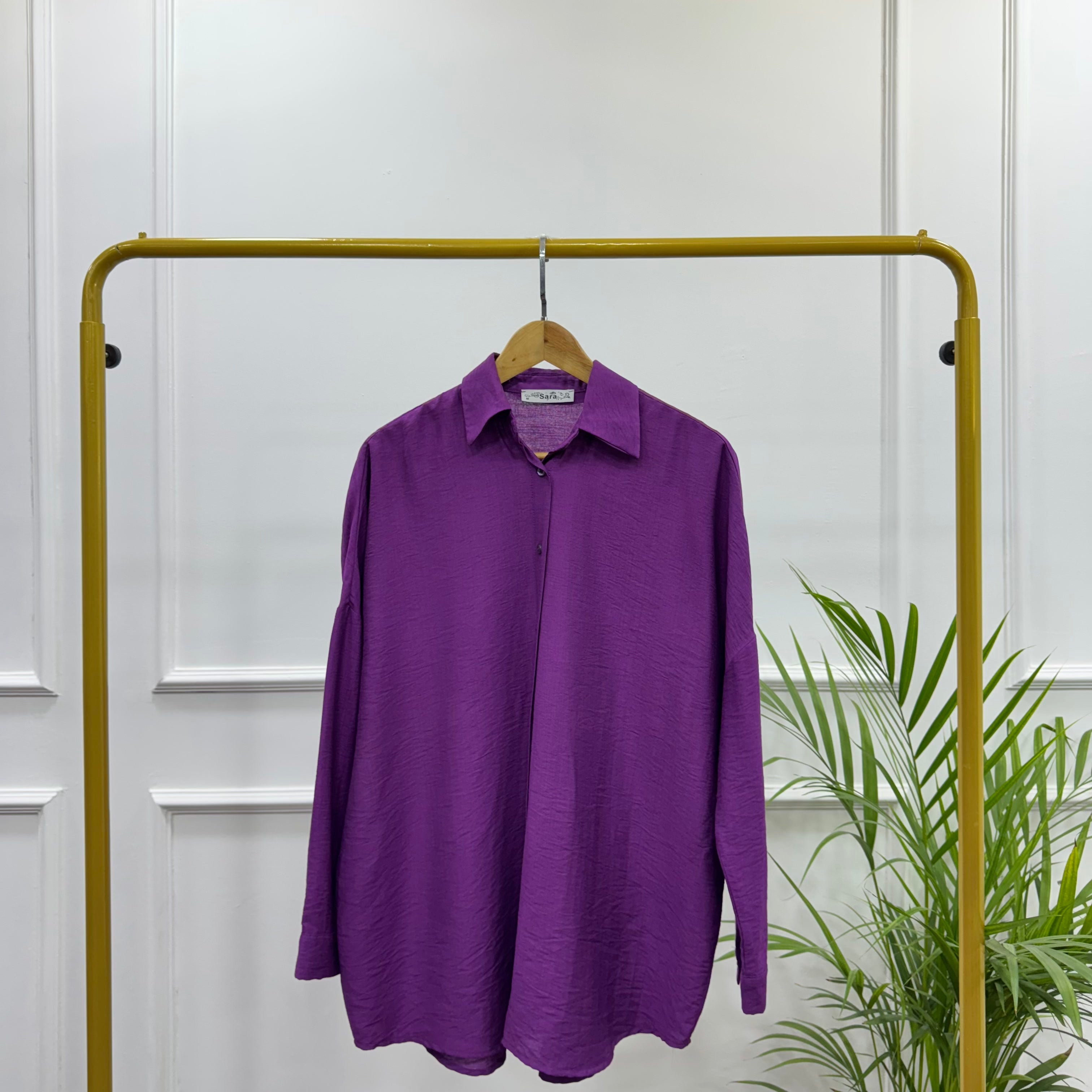 Casual Oversized Shirt-Linen-Purple