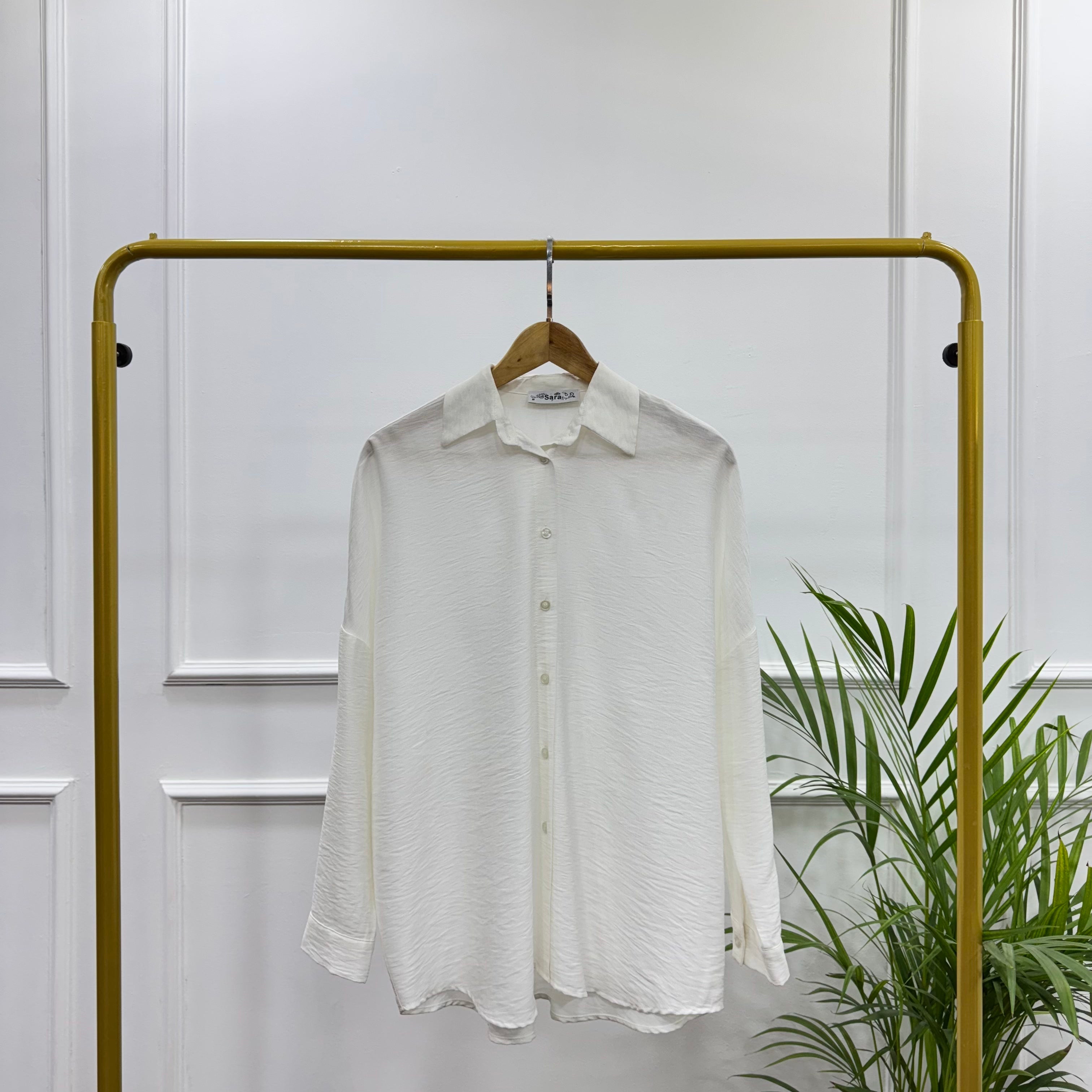 Casual Oversized Shirt-Linen-White