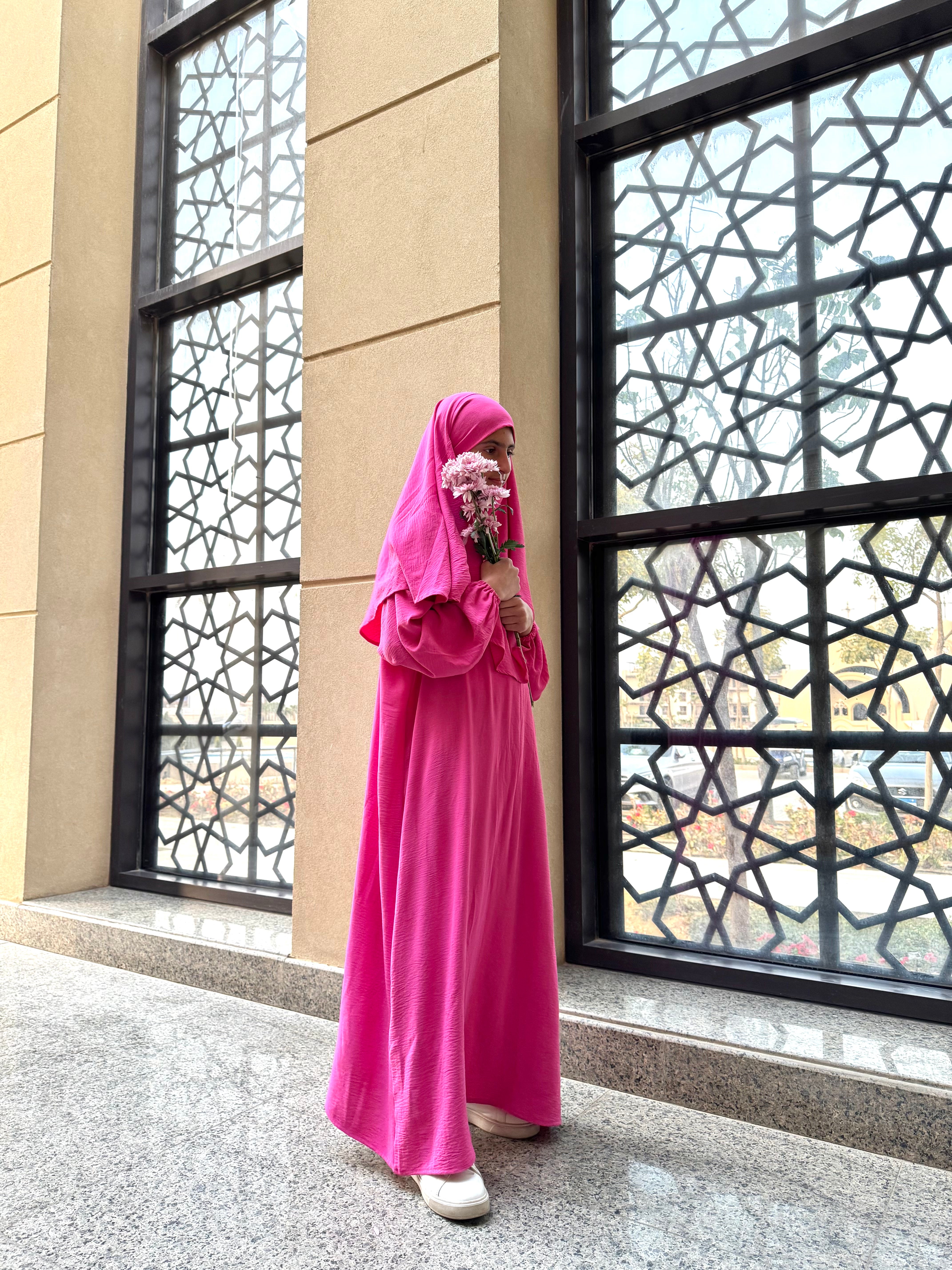 French Khimar (Girls)-Cotton Viscose-Fuchsia