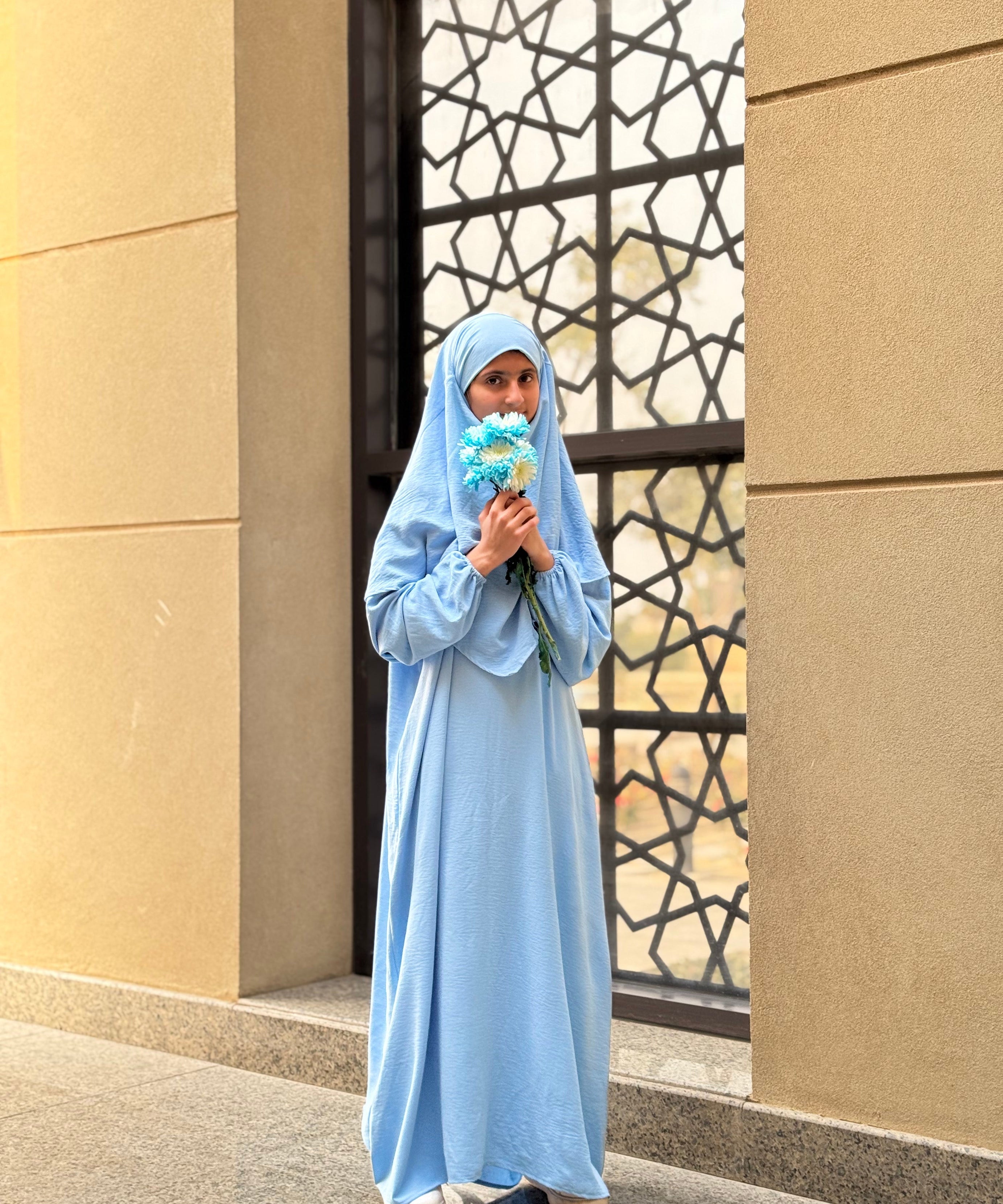 French Khimar (Girls)-Cotton Viscose-Sky Blue