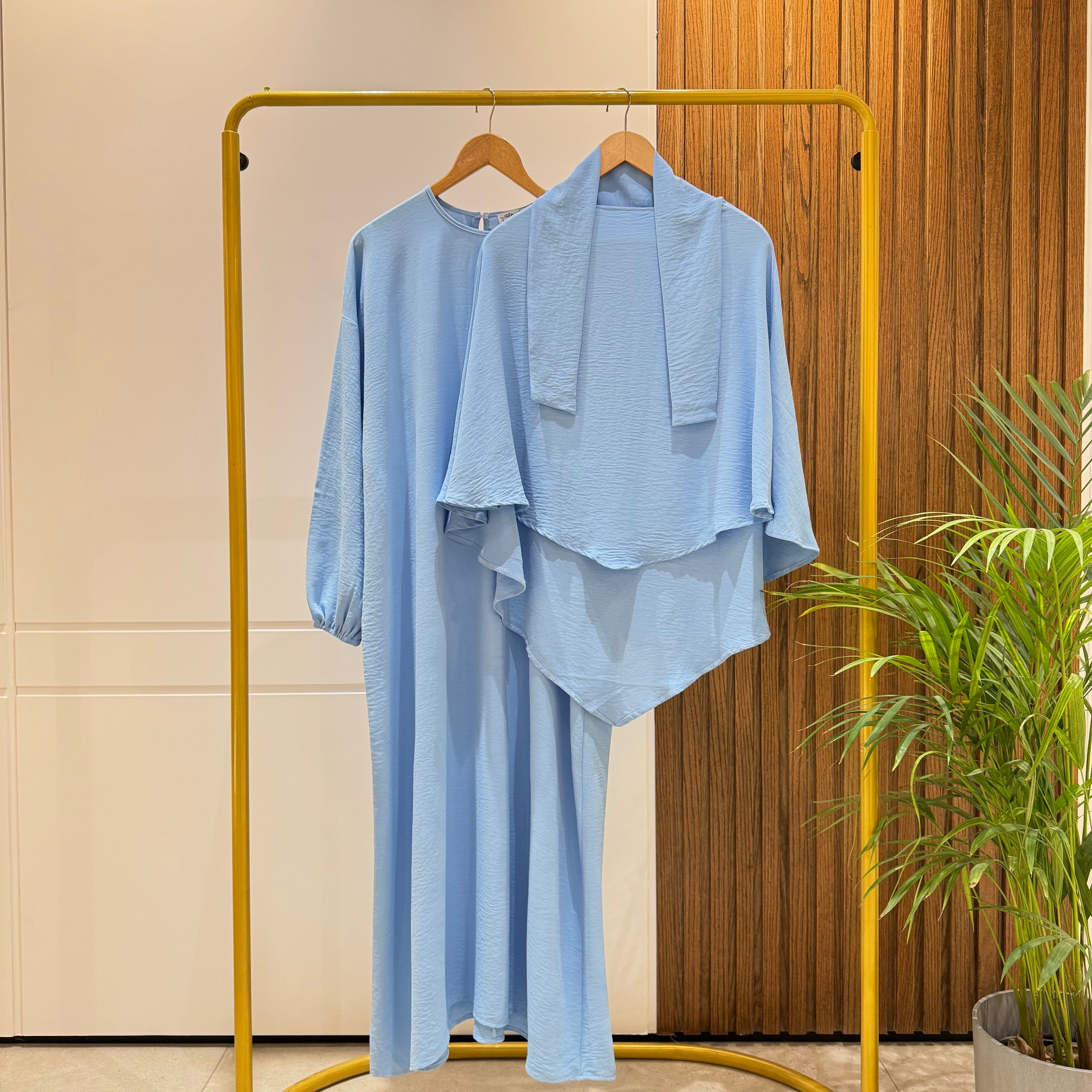 French Khimar (Girls)-Cotton Viscose-Sky Blue