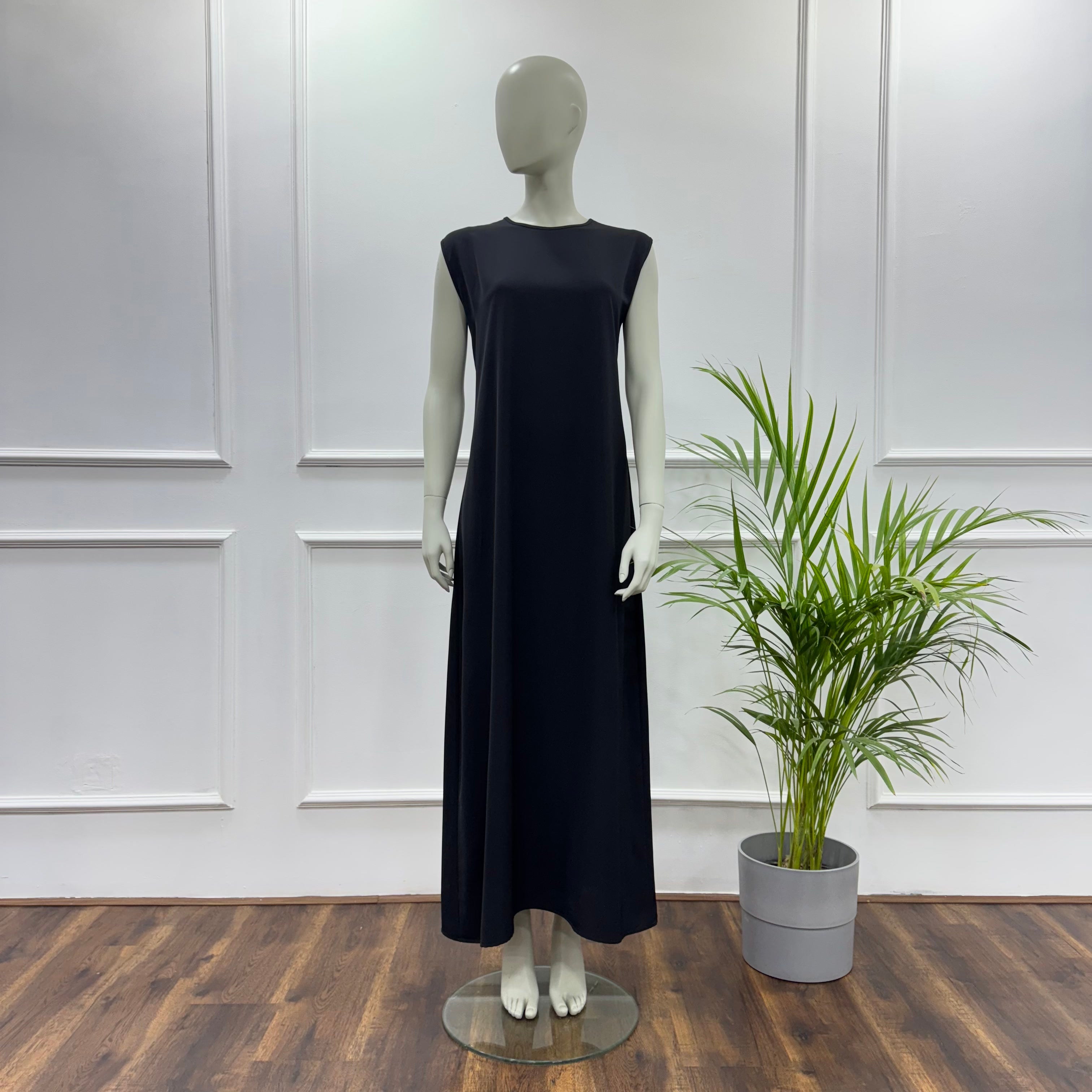 Sleeveless Basic Dress-Chiffon crepe-Black