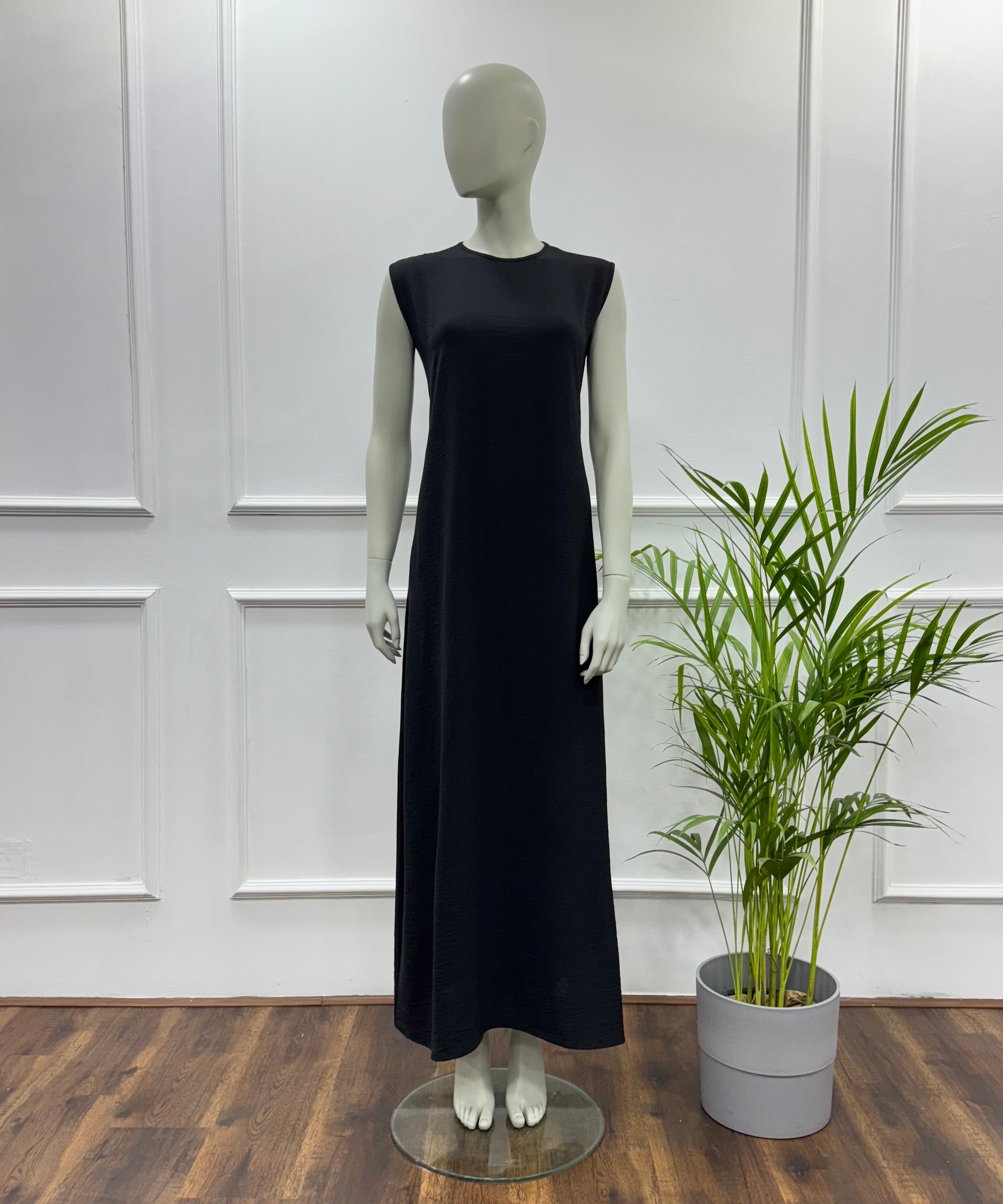 Sleeveless Basic Dress-Cotton viscose-Black