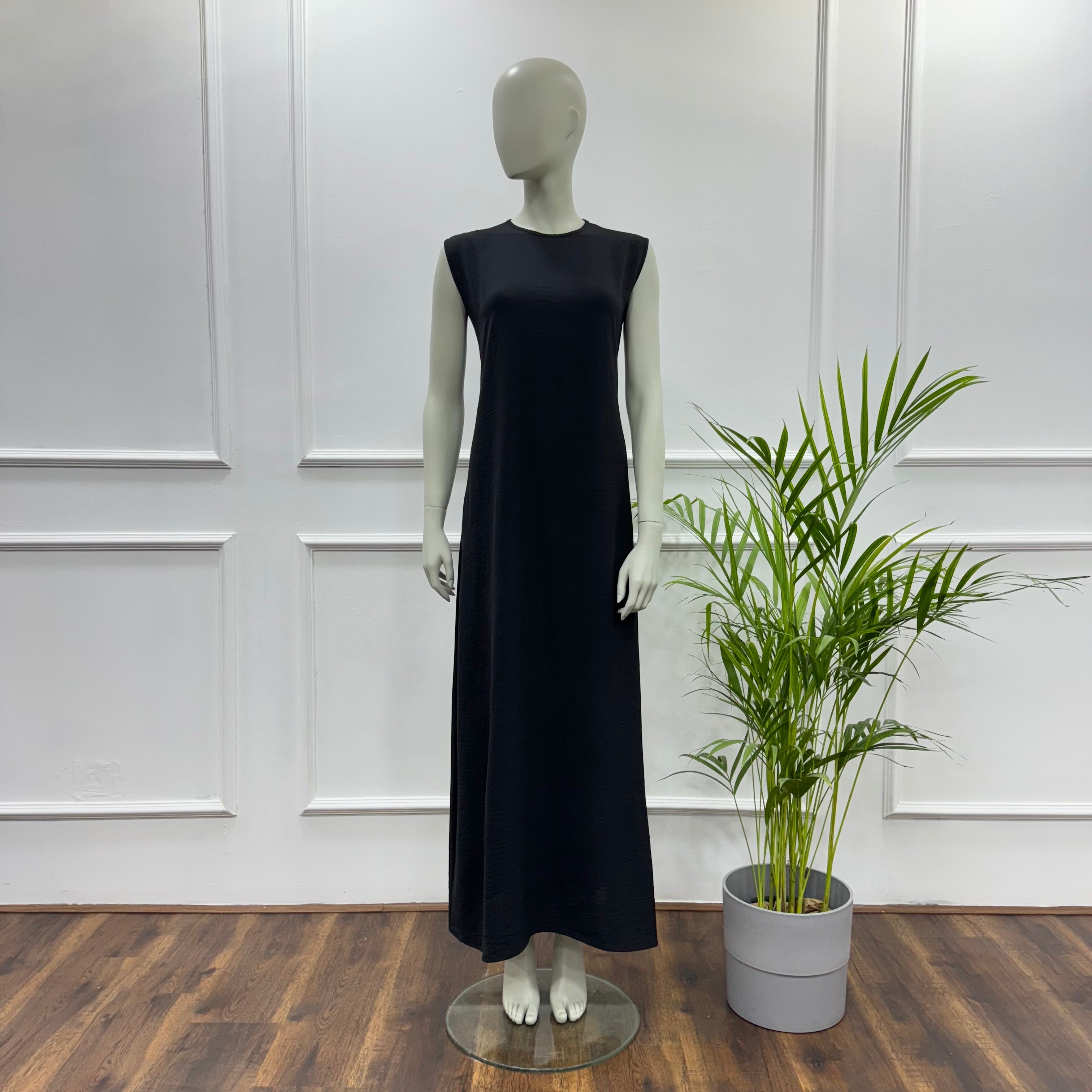 Sleeveless Basic Dress-Cotton viscose-Black