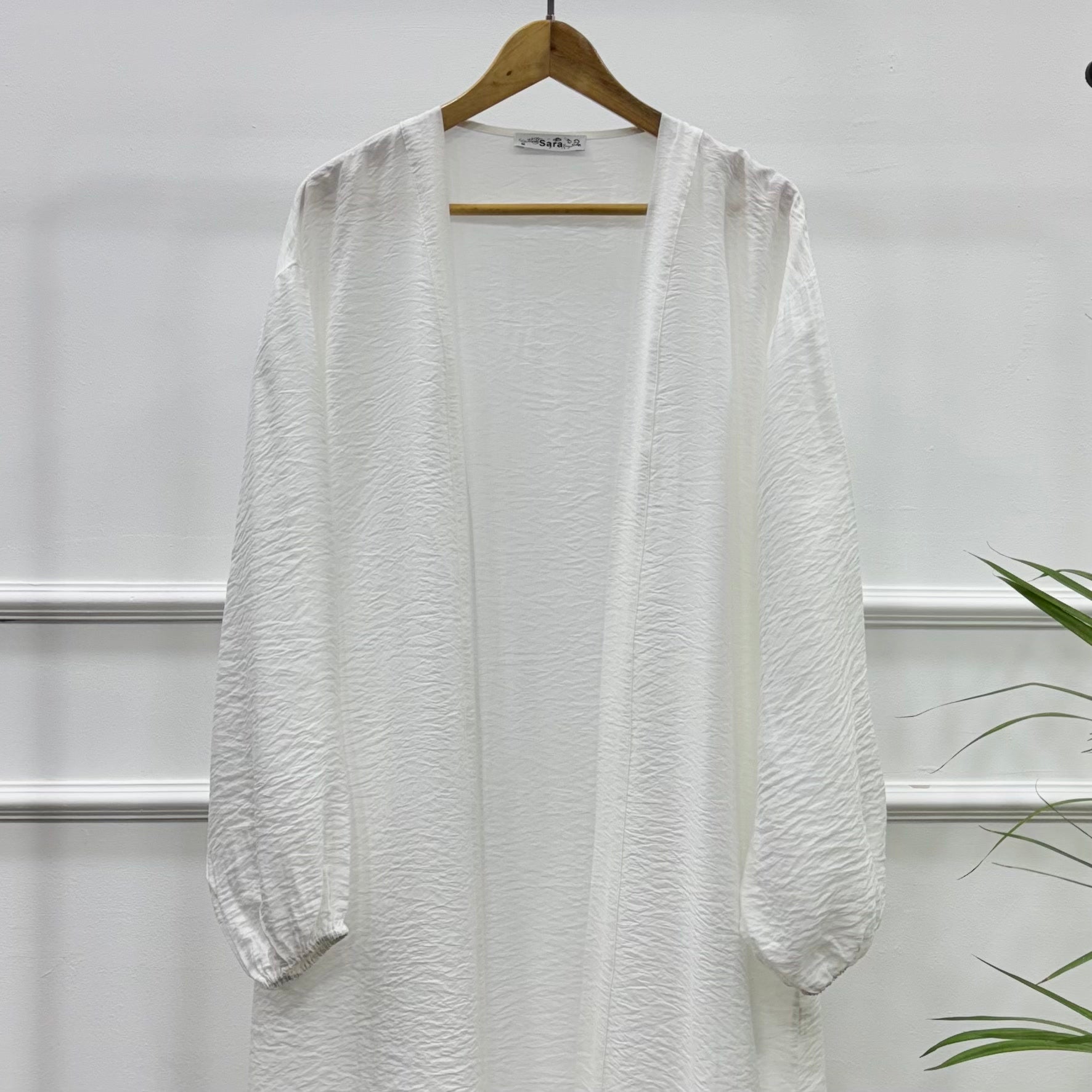 Long Open-front Kimono cardigan-Cotton Viscose-White