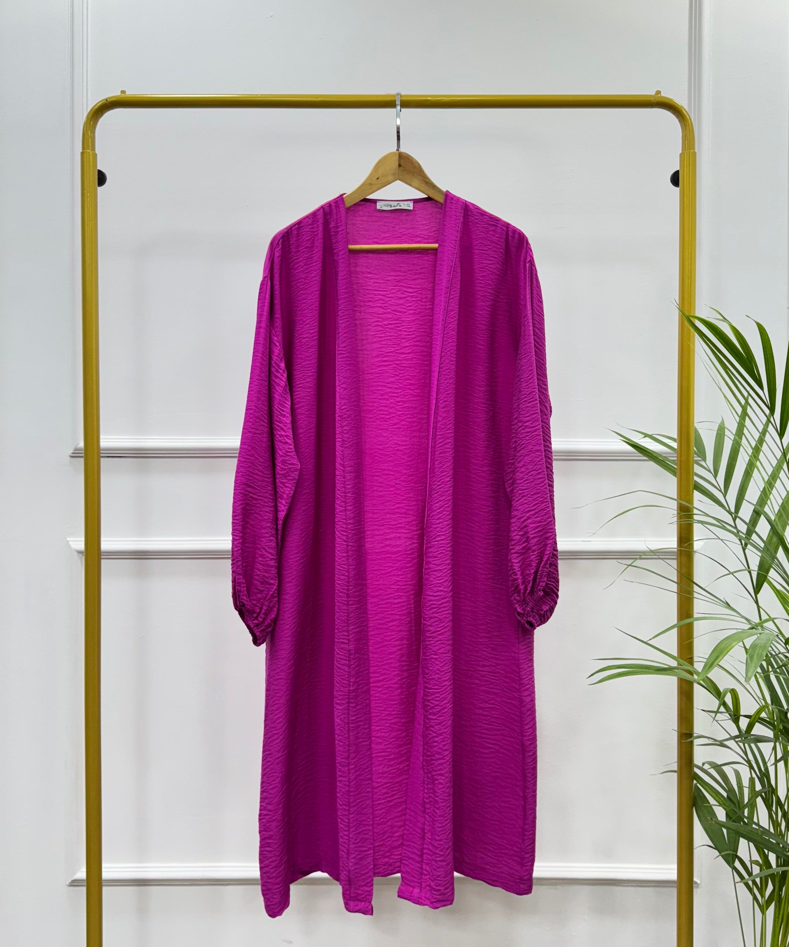 Long Open-front Kimono cardigan-Cotton Viscose-Fuchsia