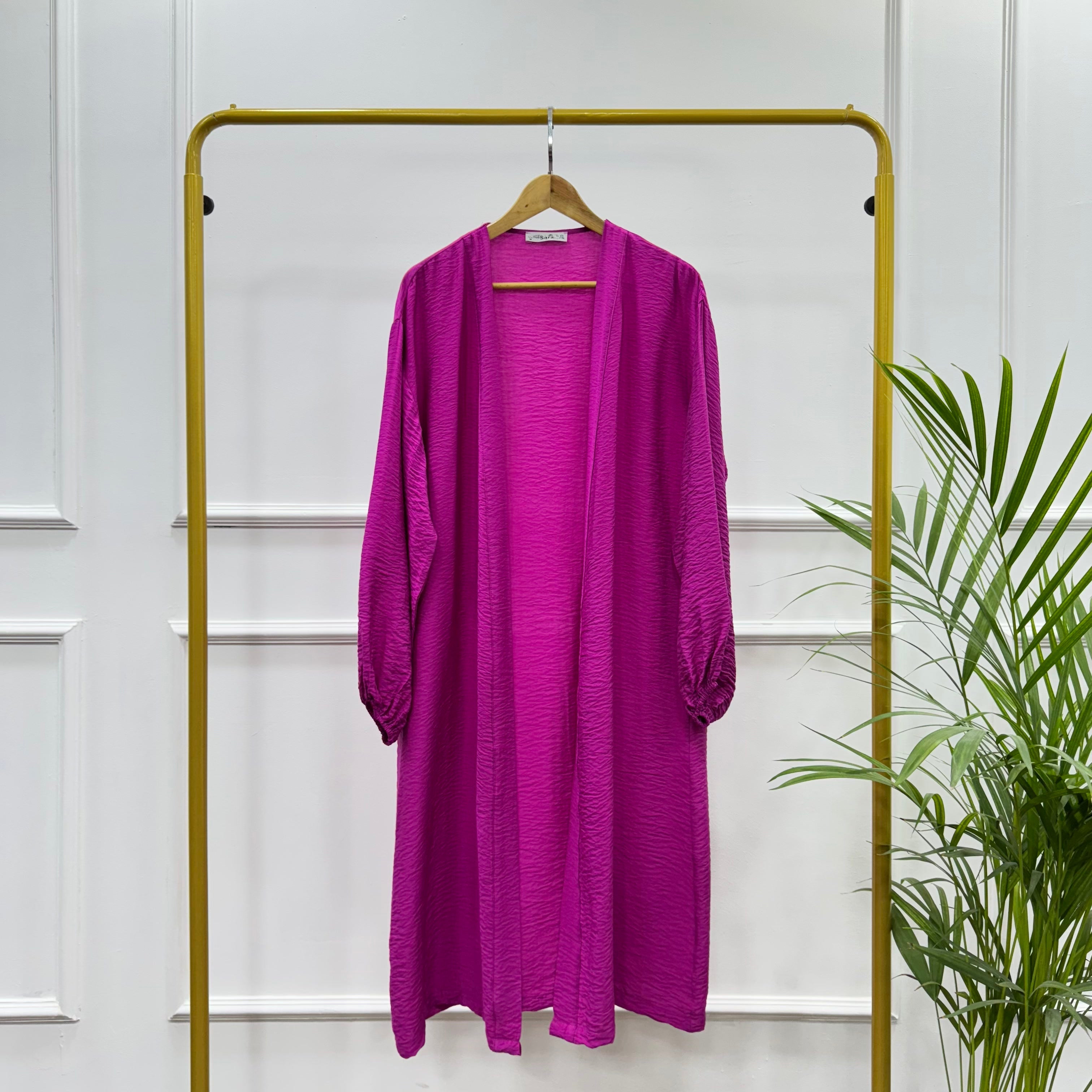 Long Open-front Kimono cardigan-Cotton Viscose-Fuchsia