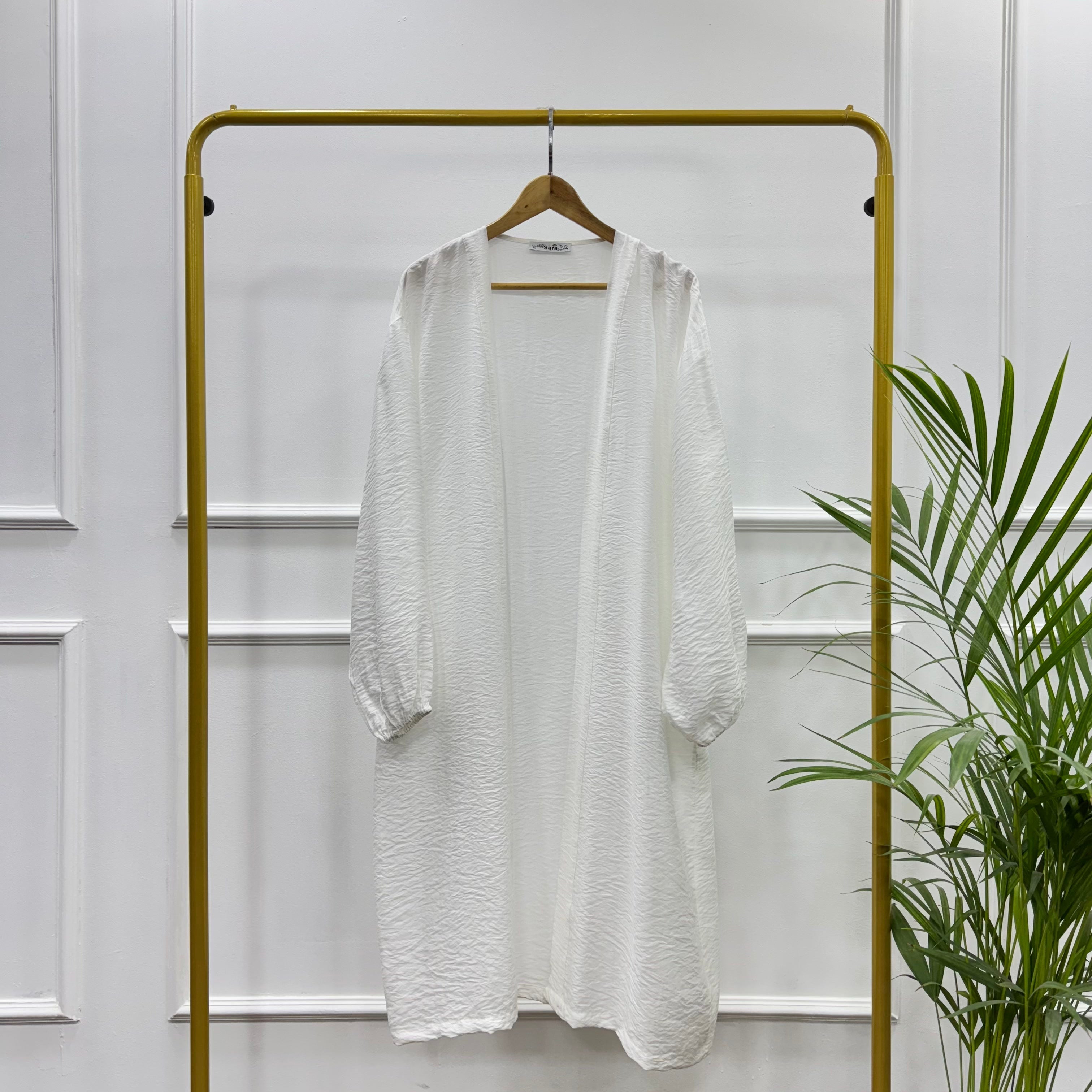 Long Open-front Kimono cardigan-Cotton Viscose-White