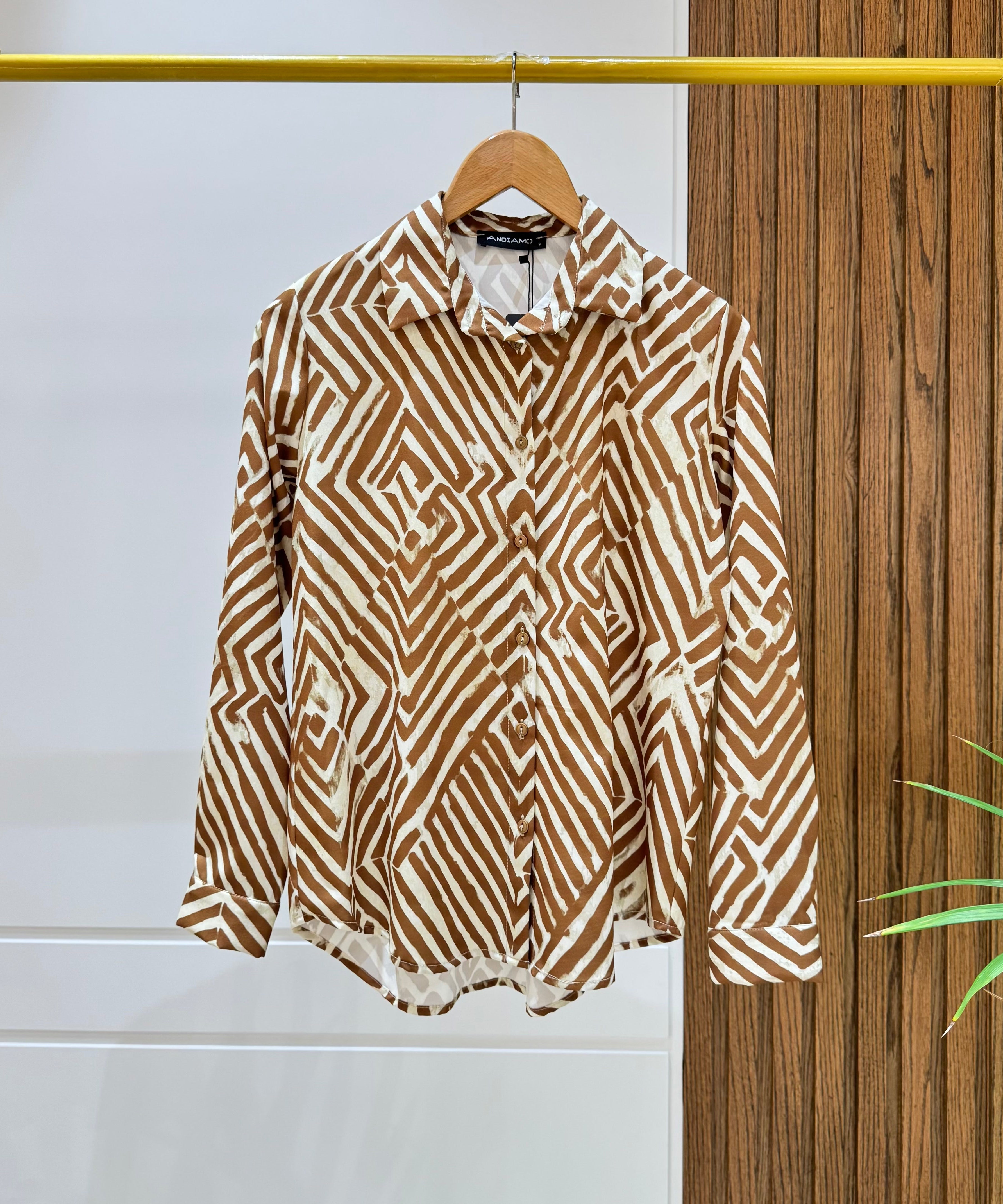 Shirt-Chiffon crepe-Cafee