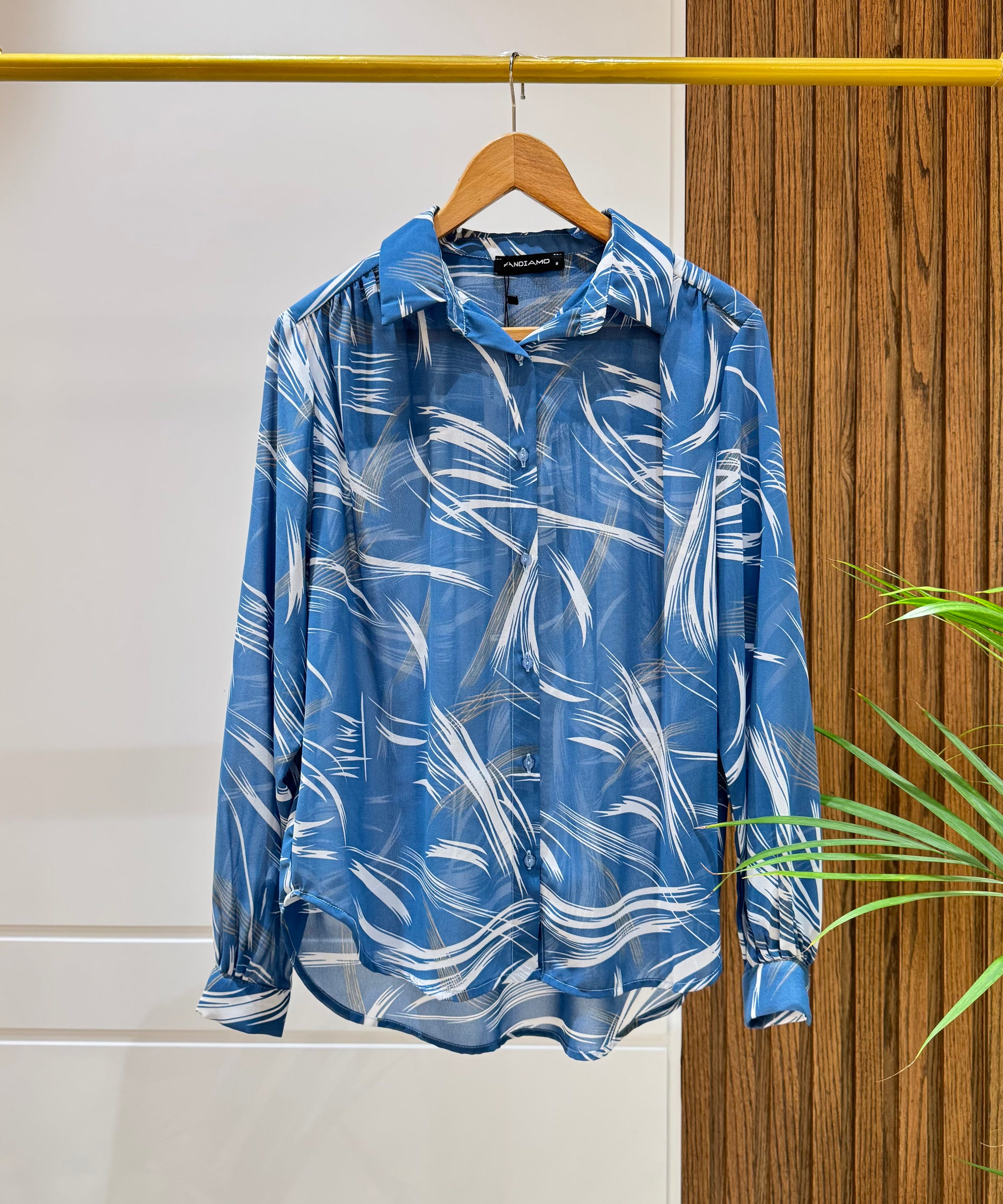 Casual Shirt-Chiffon-BLUE