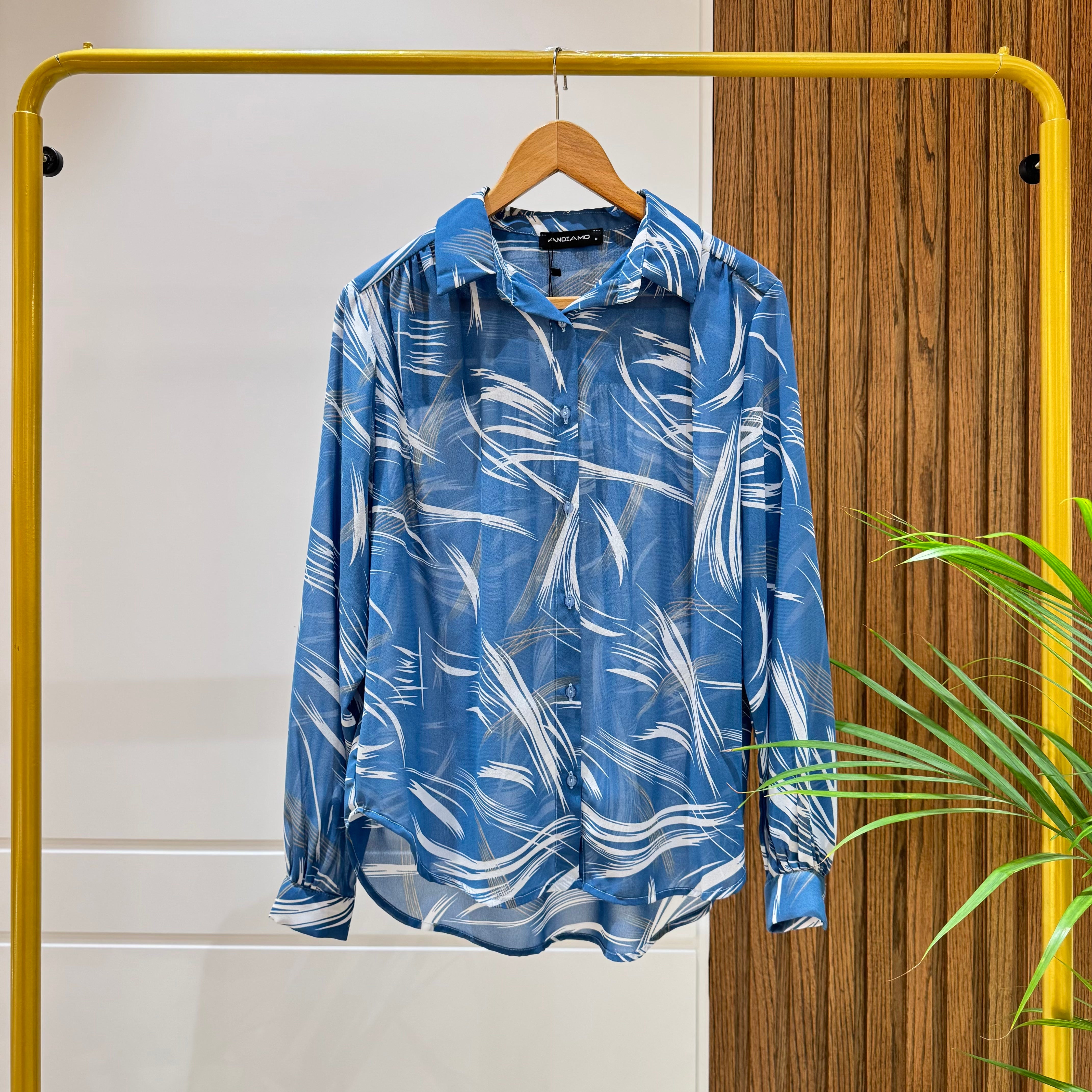 Casual Shirt-Chiffon-BLUE