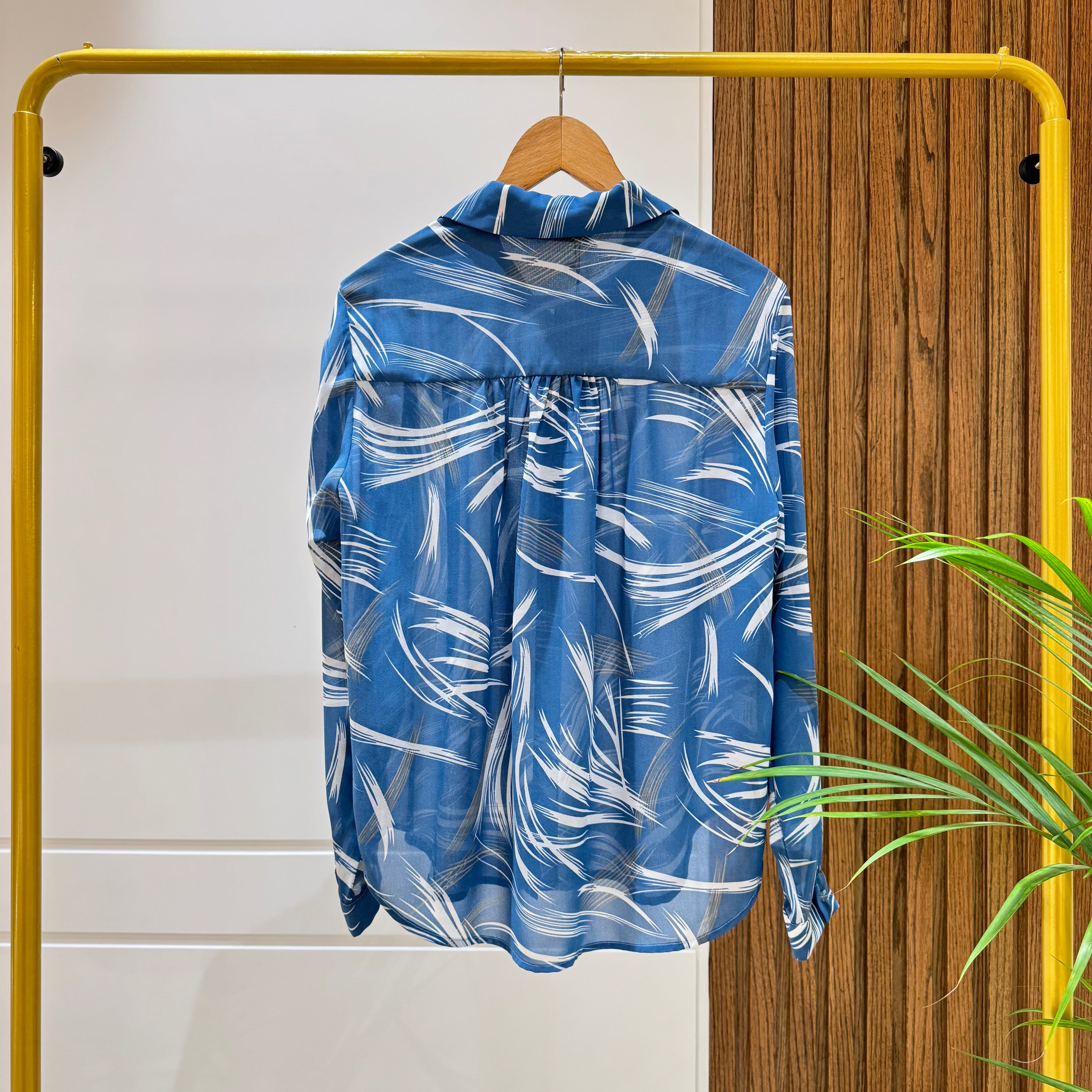 Casual Shirt-Chiffon-BLUE