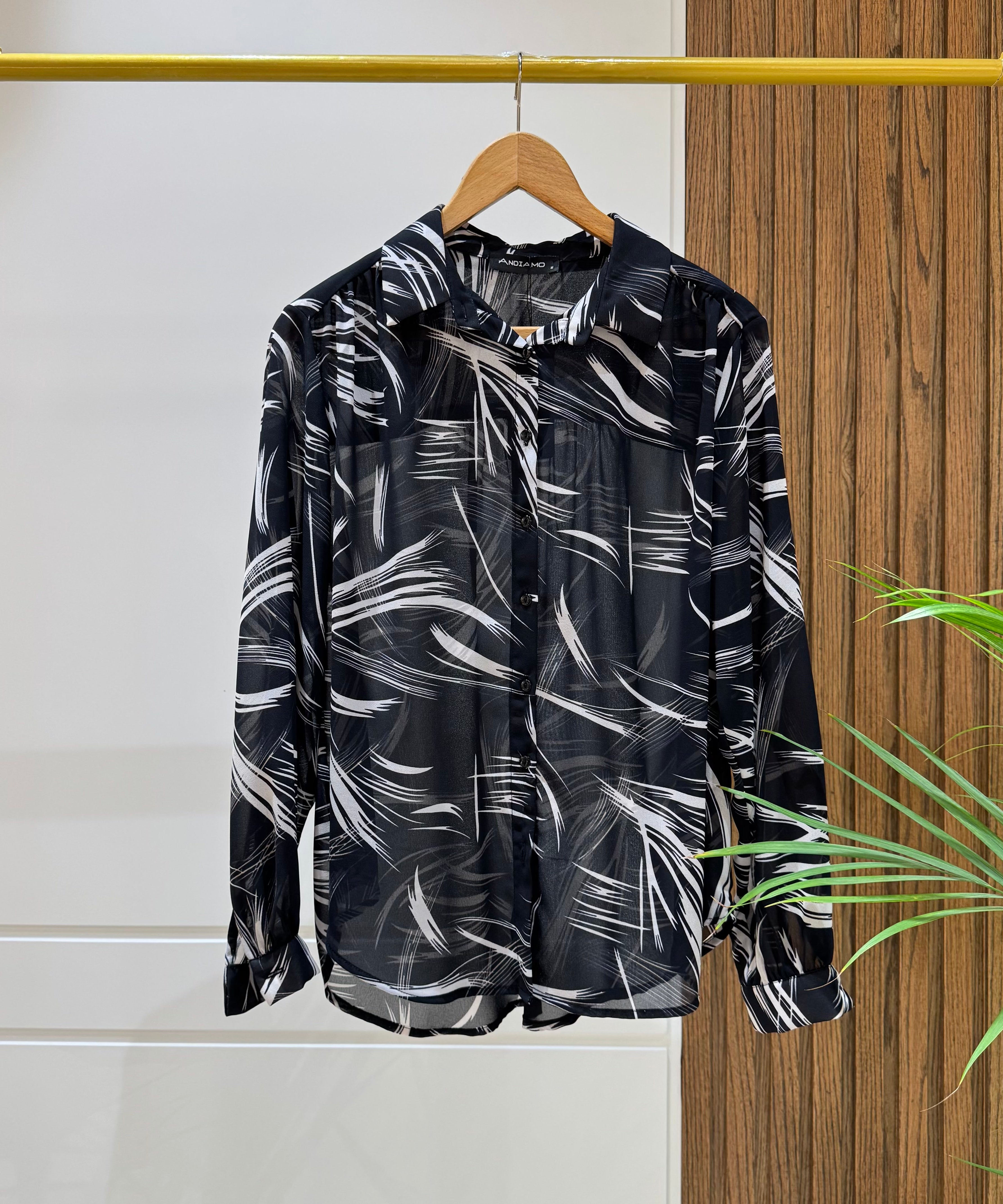 Casual Shirt-Chiffon-BLACK