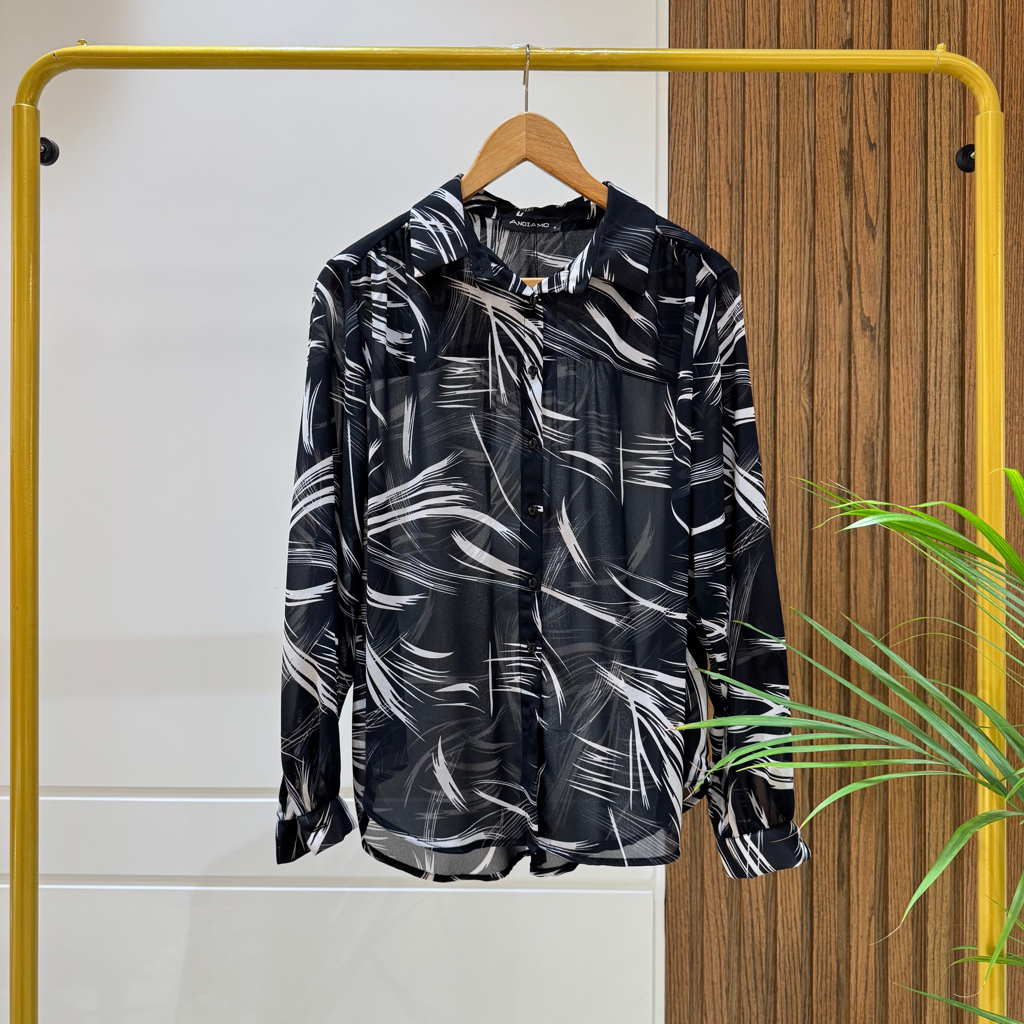 Casual Shirt-Chiffon-BLACK