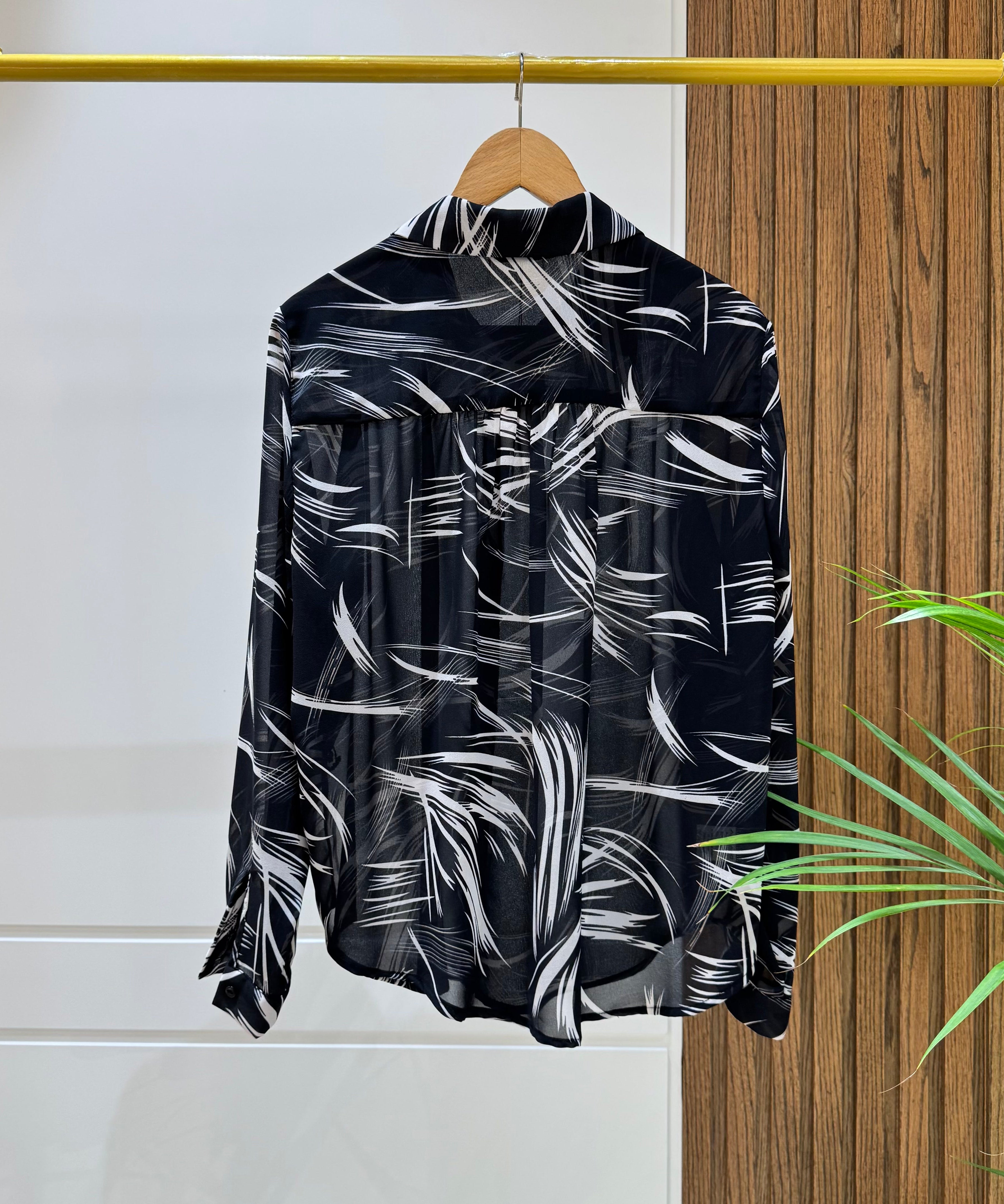 Casual Shirt-Chiffon-BLACK
