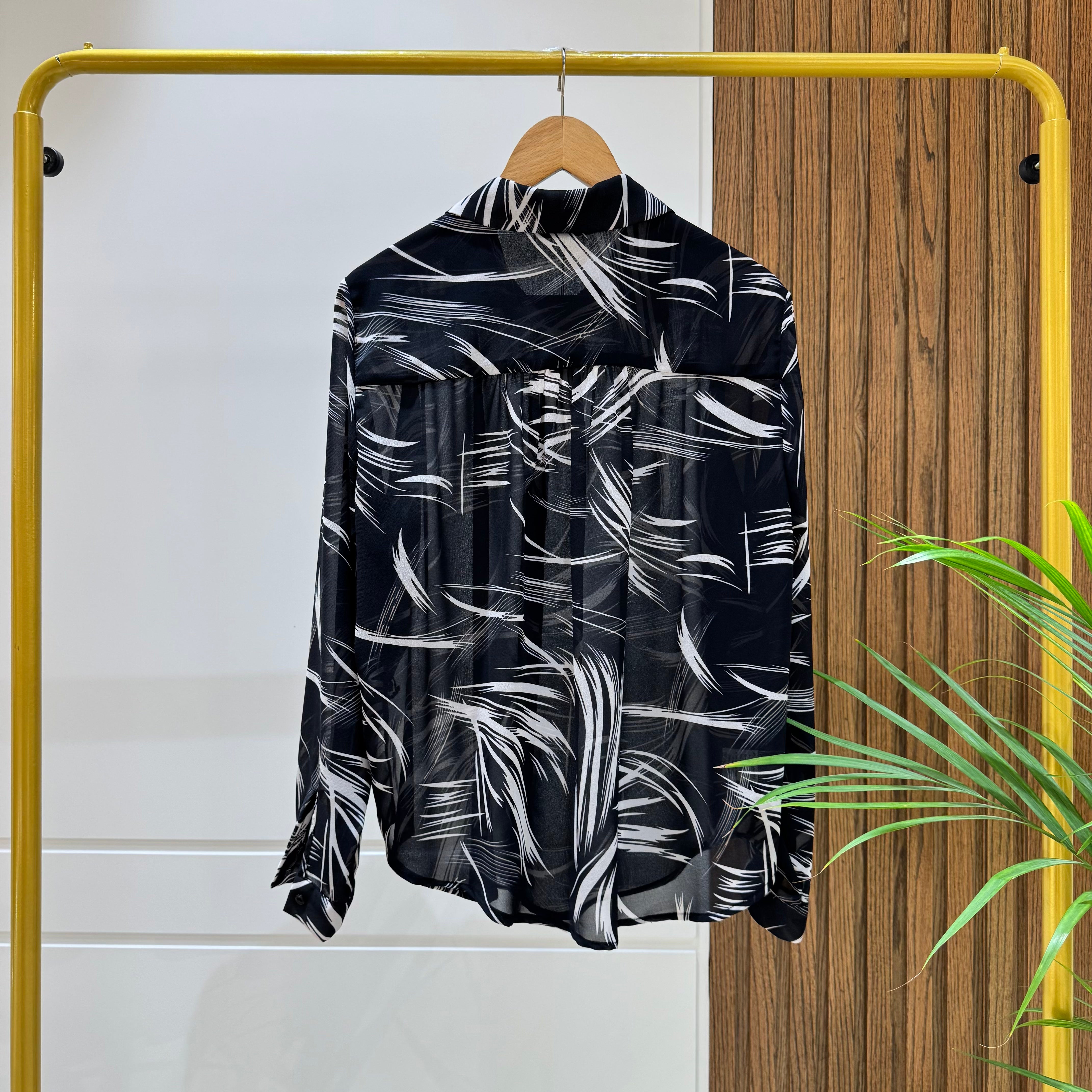 Casual Shirt-Chiffon-BLACK