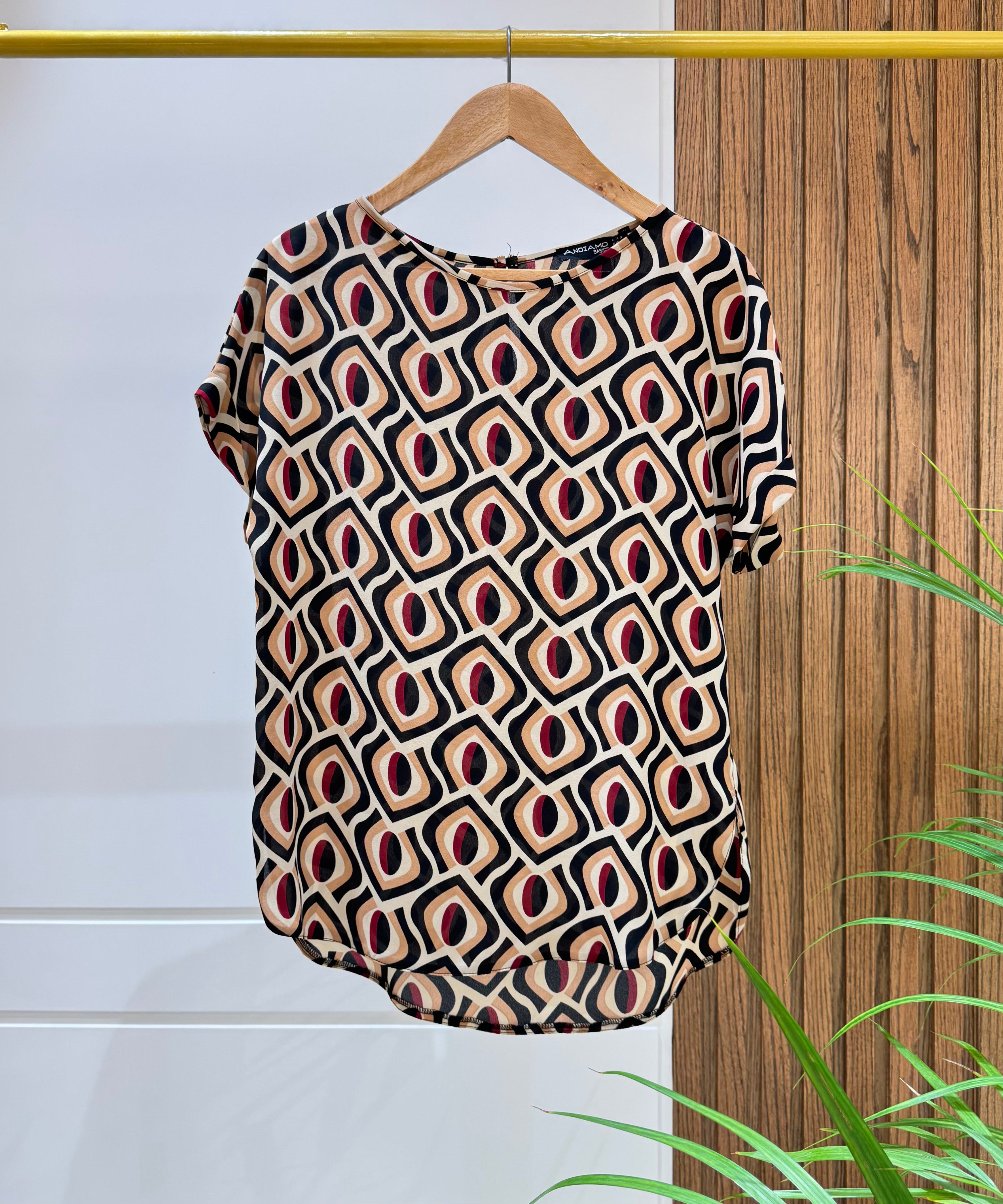 Blouse-Chiffon Crepe-BROWN