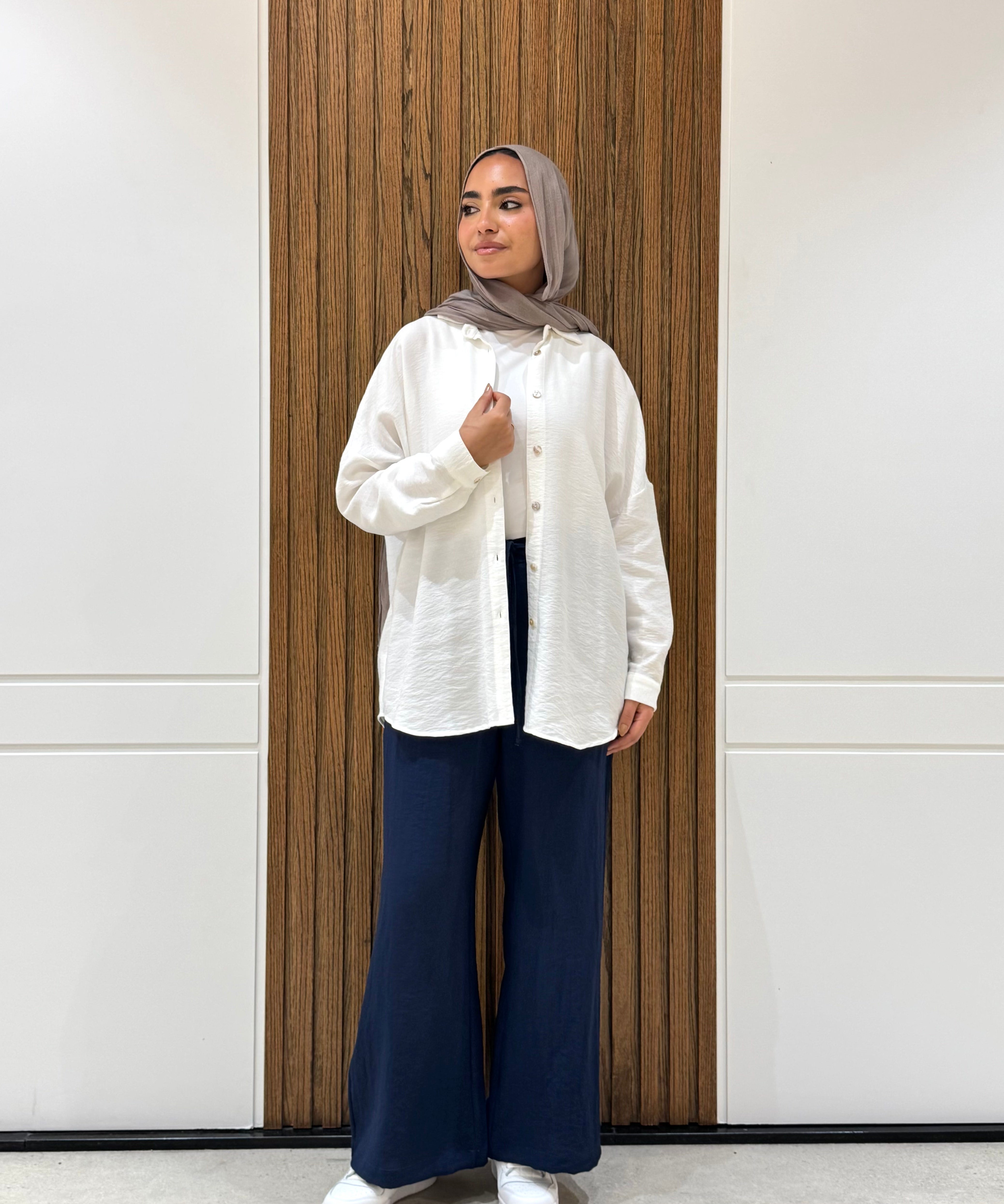 Casual Oversized Shirt-Linen-White