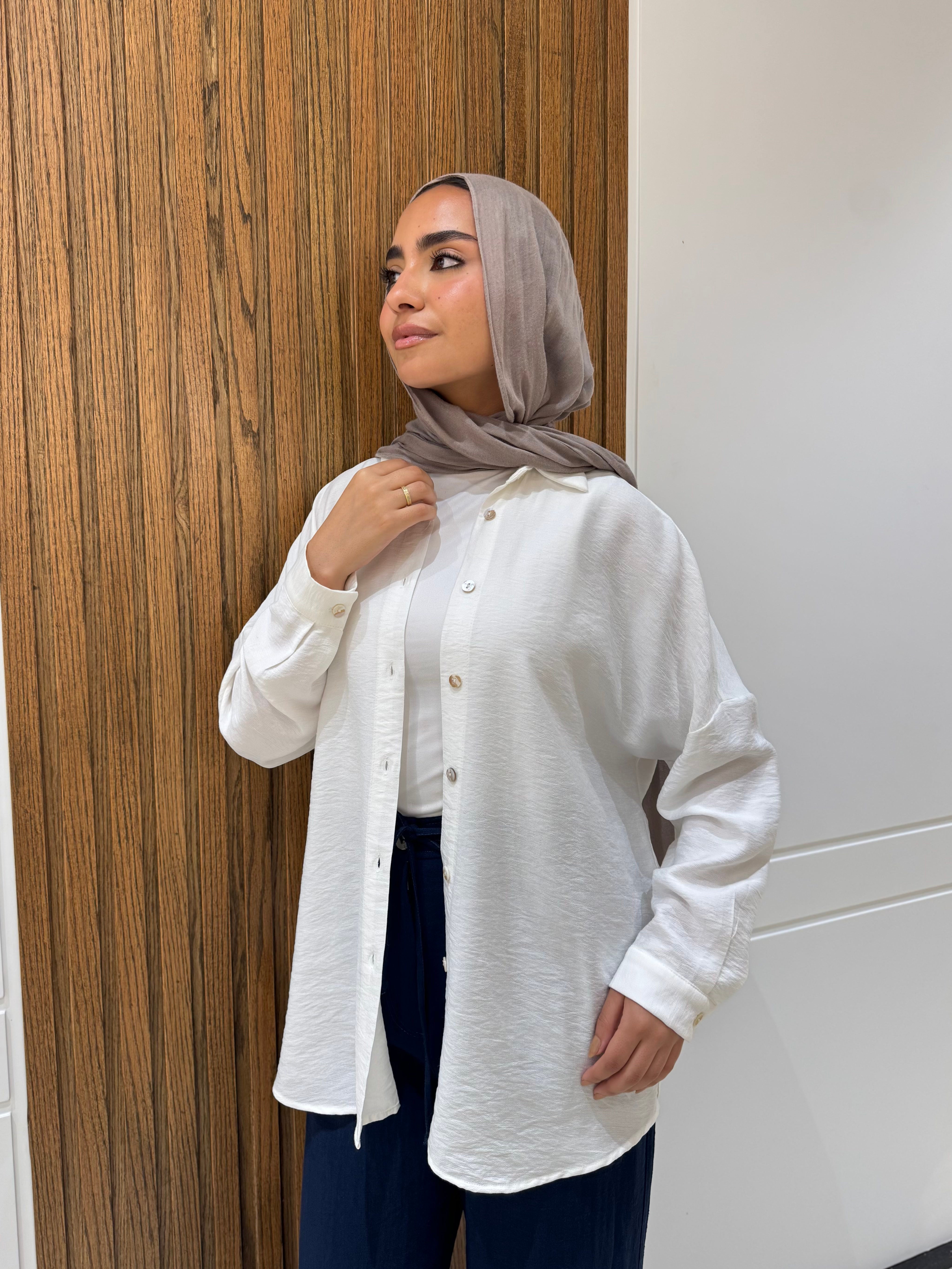 Casual Oversized Shirt-Linen-White