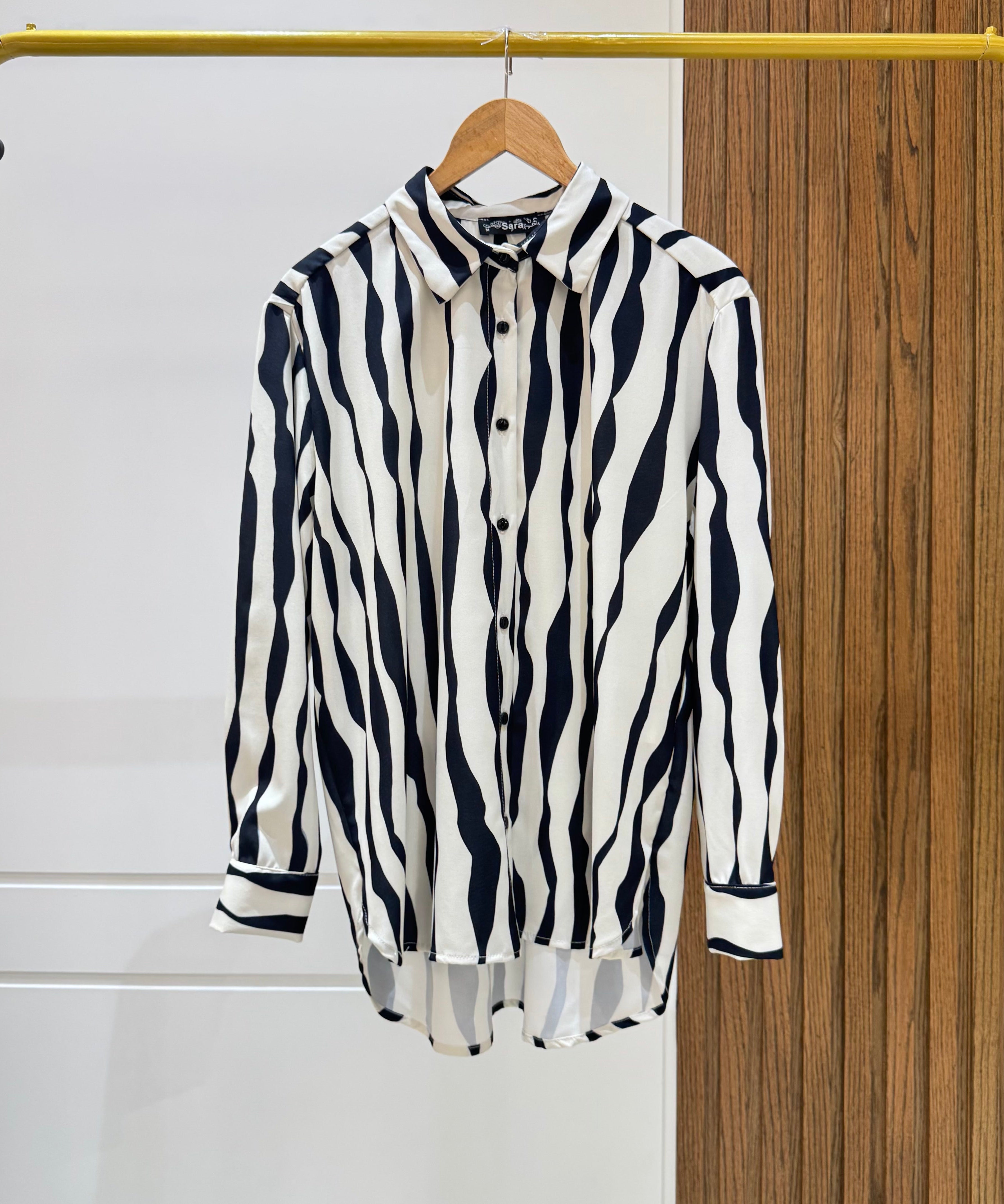 Striped Shirt-Chiffon crepe-BLACK